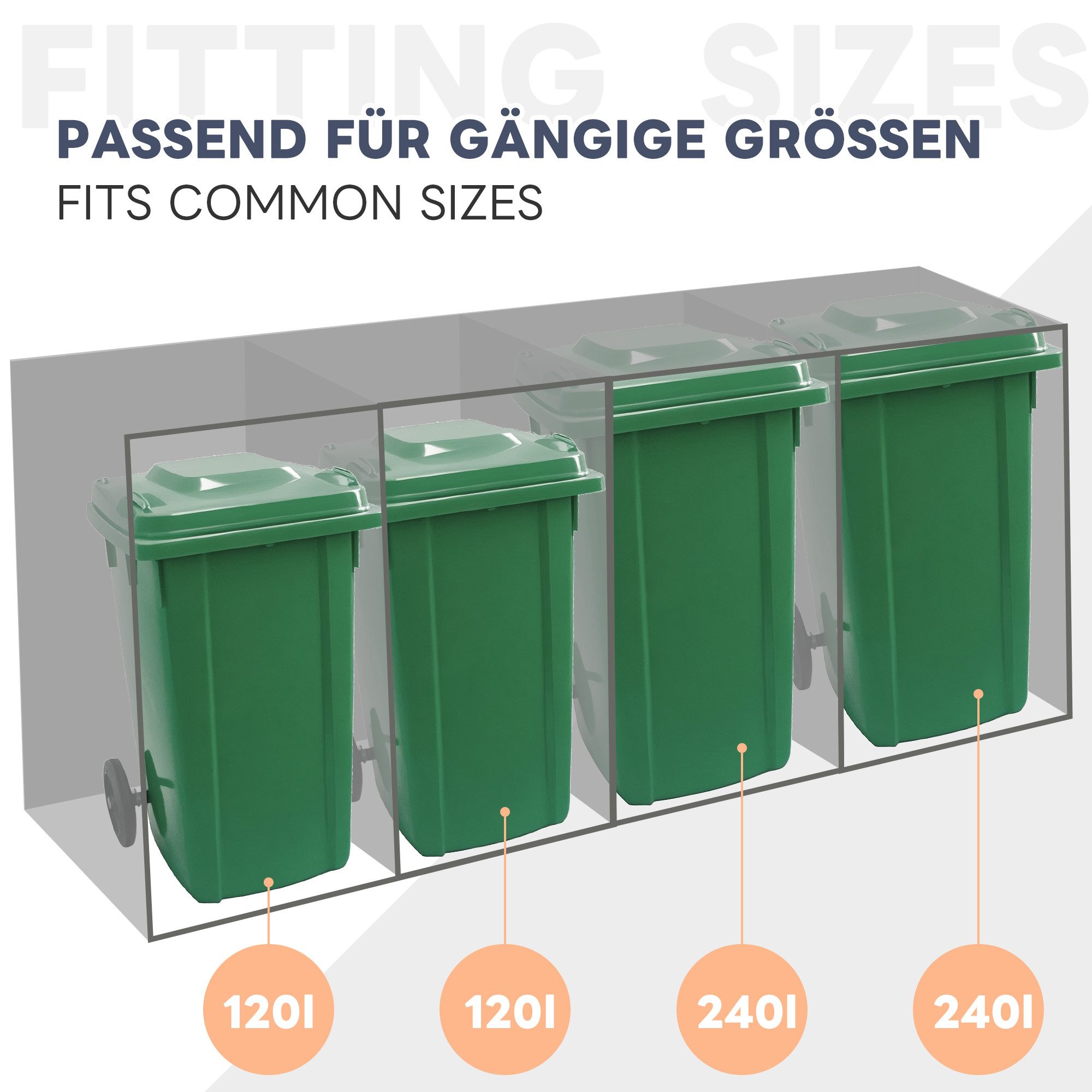 HAUSS SPOLE Mülltonnenbox mit Pflantdach, für 4 Mülltonnen 120-240 Liter, Tür in Holzoptik (Abfallstaufach, Abfalleimer, 2 St., fasst Mülltonnenbox mit einem Fassungsvermögen von 120-240 Litern), mit Belüftungslöchern