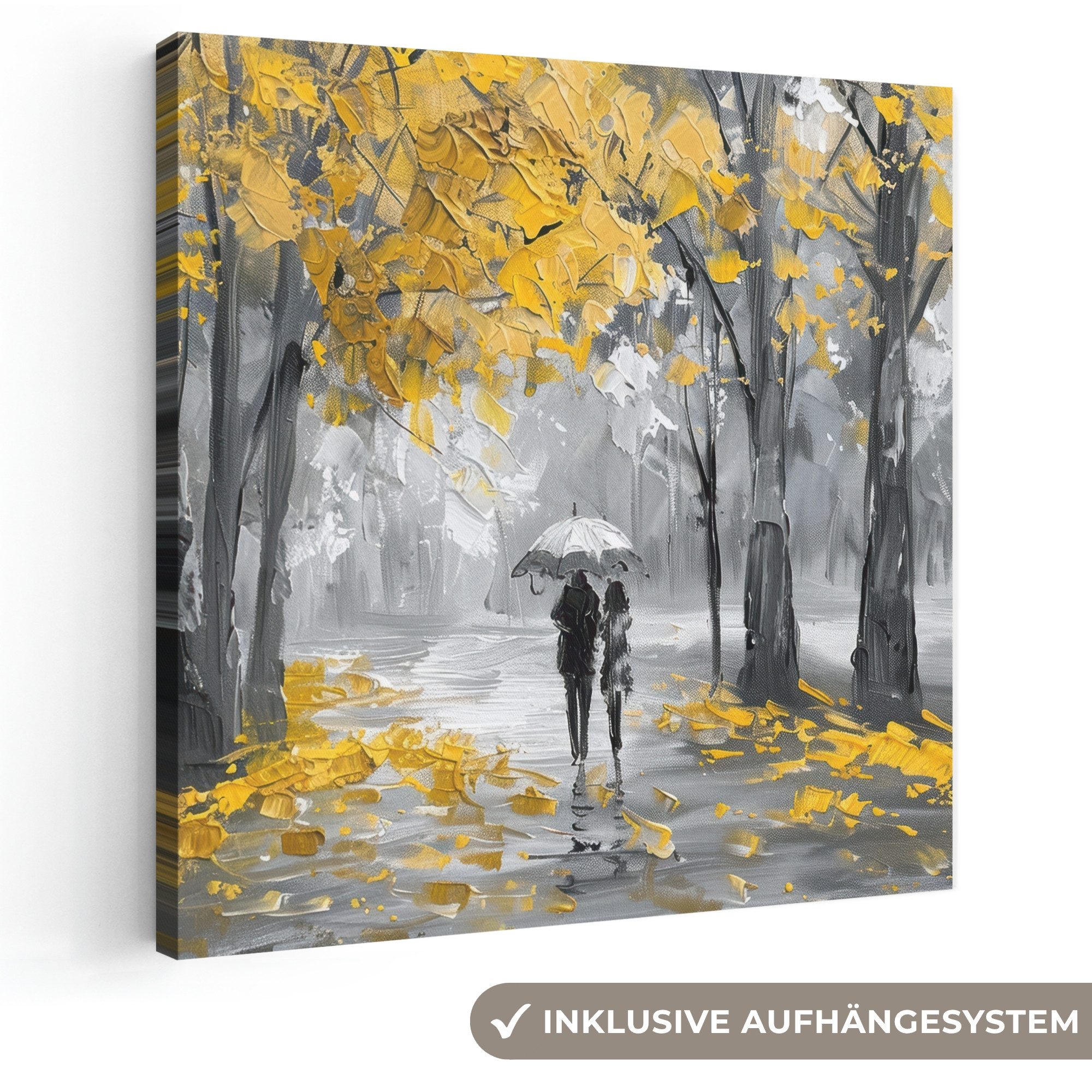 OneMillionCanvasses® Leinwandbild Natur - Gelb - Park - Schwarz - Weiß, Fotodruck (1 St), Wandbild, Deko Schlafzimmer Wohnzimmer Flur 20x20 cm
