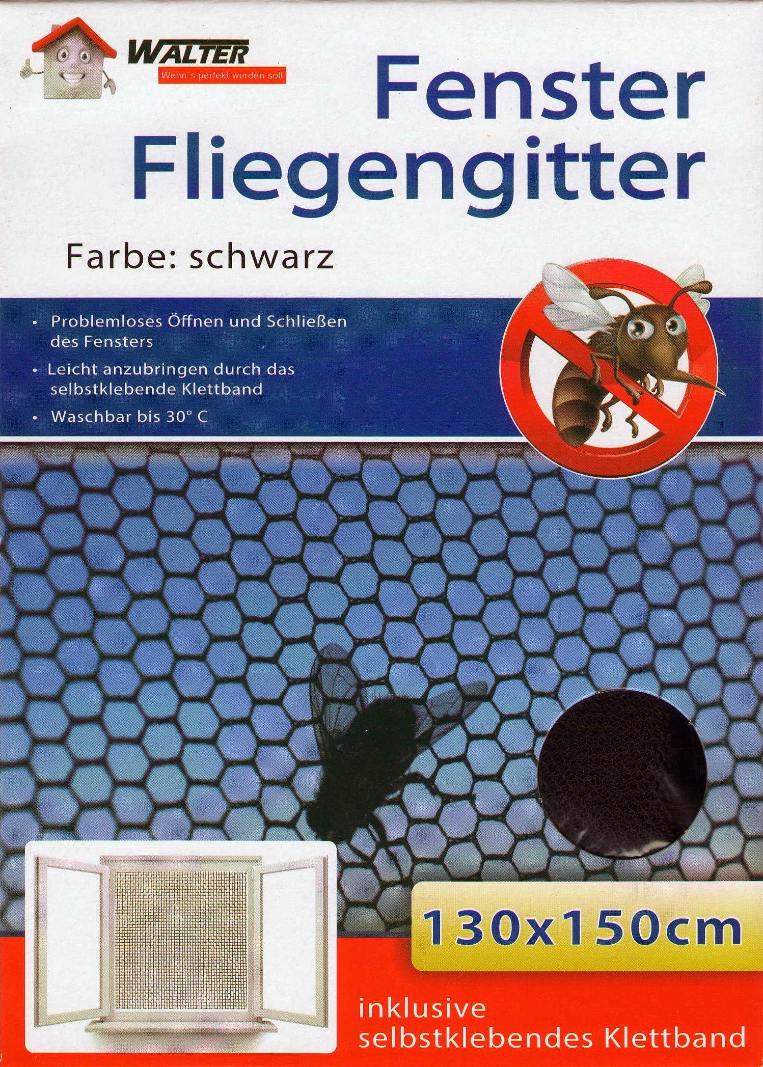 Walter - Wenn´s perfekt werden soll Insektenschutz-Fensterrahmen Fliegengitter Fenster Insektenschutz Mückenschutz Fliegennetz Mücken Fliegen Insekten Gitter Netz, (5-St), Schwarz mit Klettband 130 x 150 cm