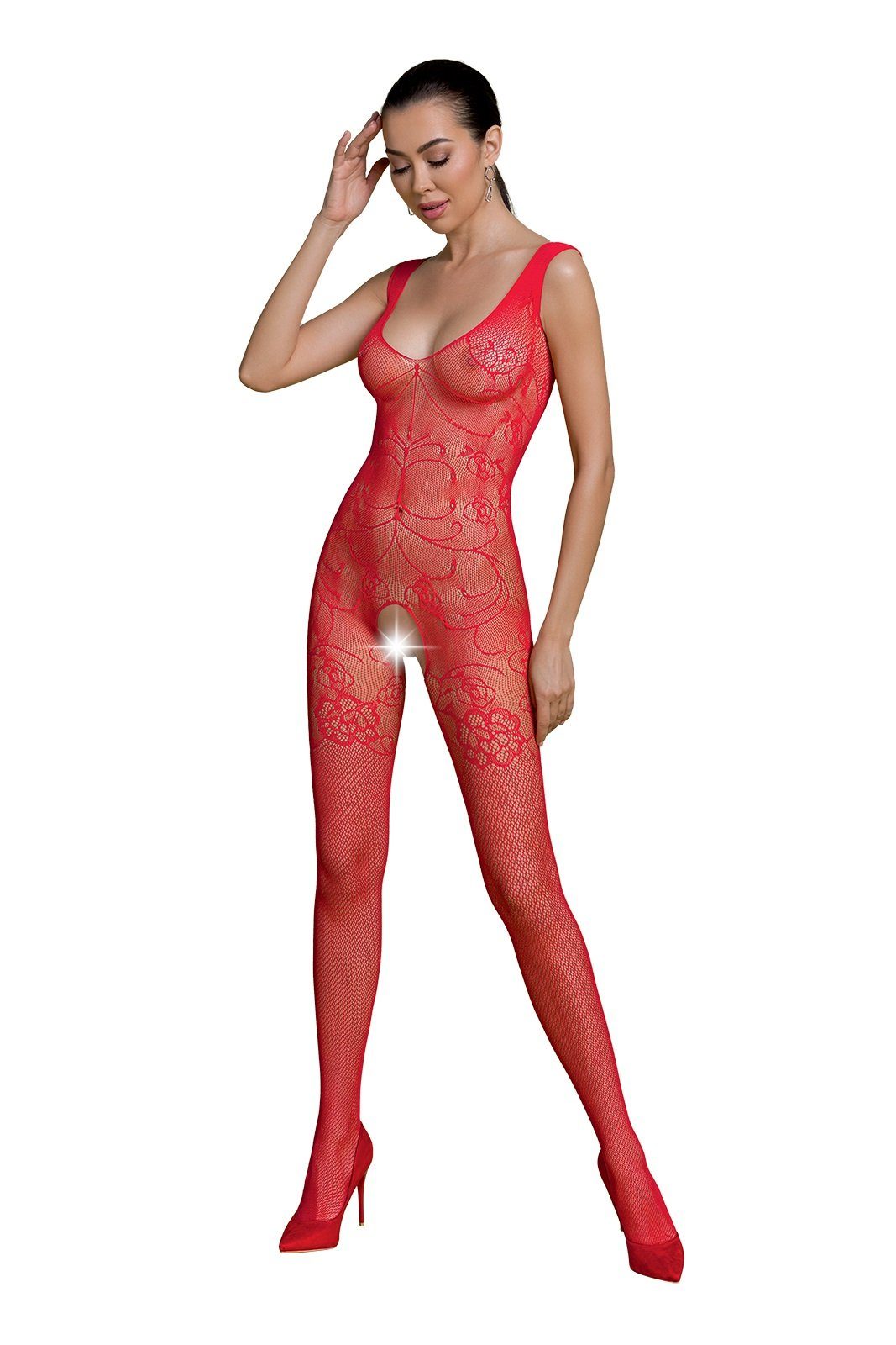 Passion Bodystocking Bodystocking rot ouvert Catsuit transparent Netz 20 DEN (1 St)
