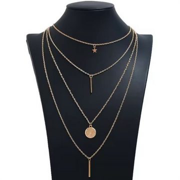 KARMA Kette mit Anhänger Kette Damen mehrreihig Gold Halskette Damenkette Damenhalskette (4reihiger Modeschmuck), Damenschmuck 4-reihig modern