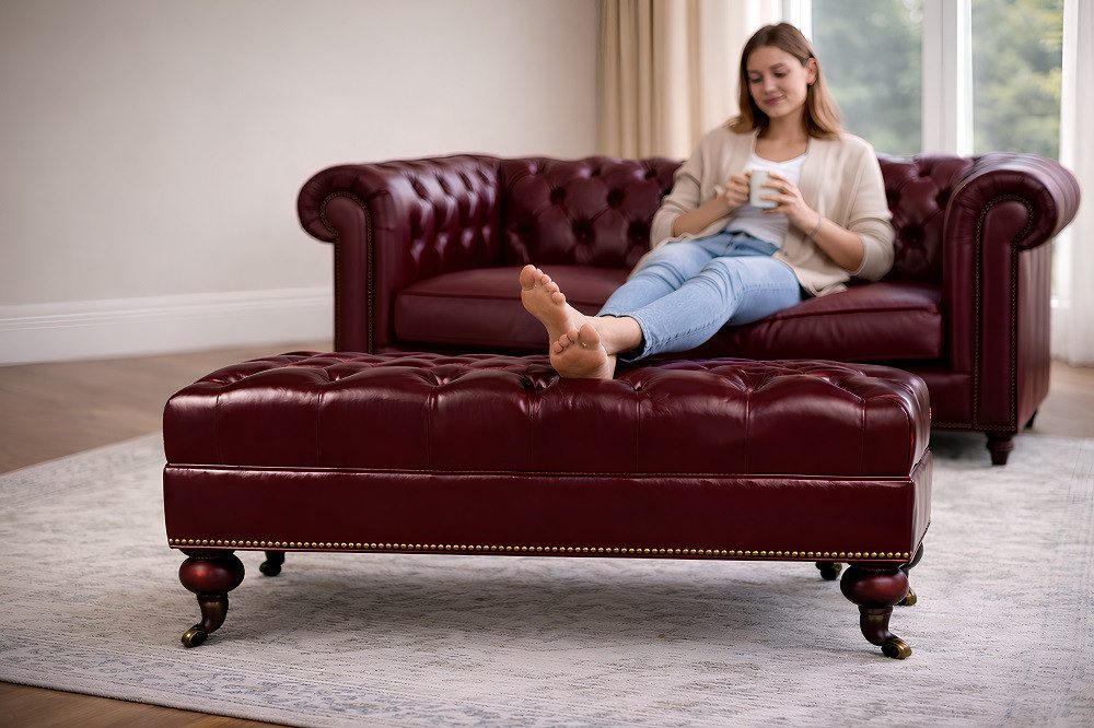Xlmoebel Sitzbank Leder Luxuspolster Chesterfield Fußhocker Ottomane Sofort (1-St), Hergestellt In Europa