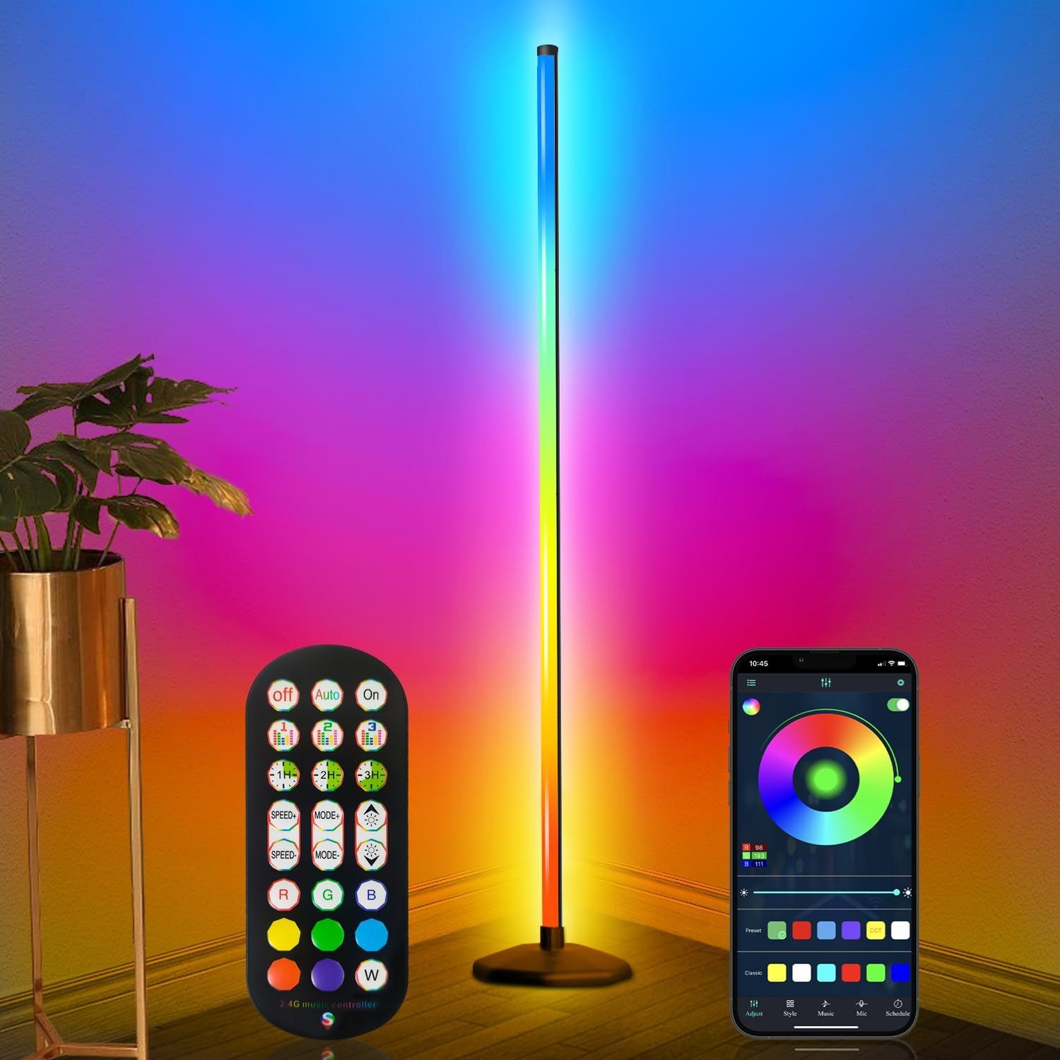 LED Stehlampe Smart RGB Stehlampe mit App und Fernsteuerung, Musikmodi & Timer