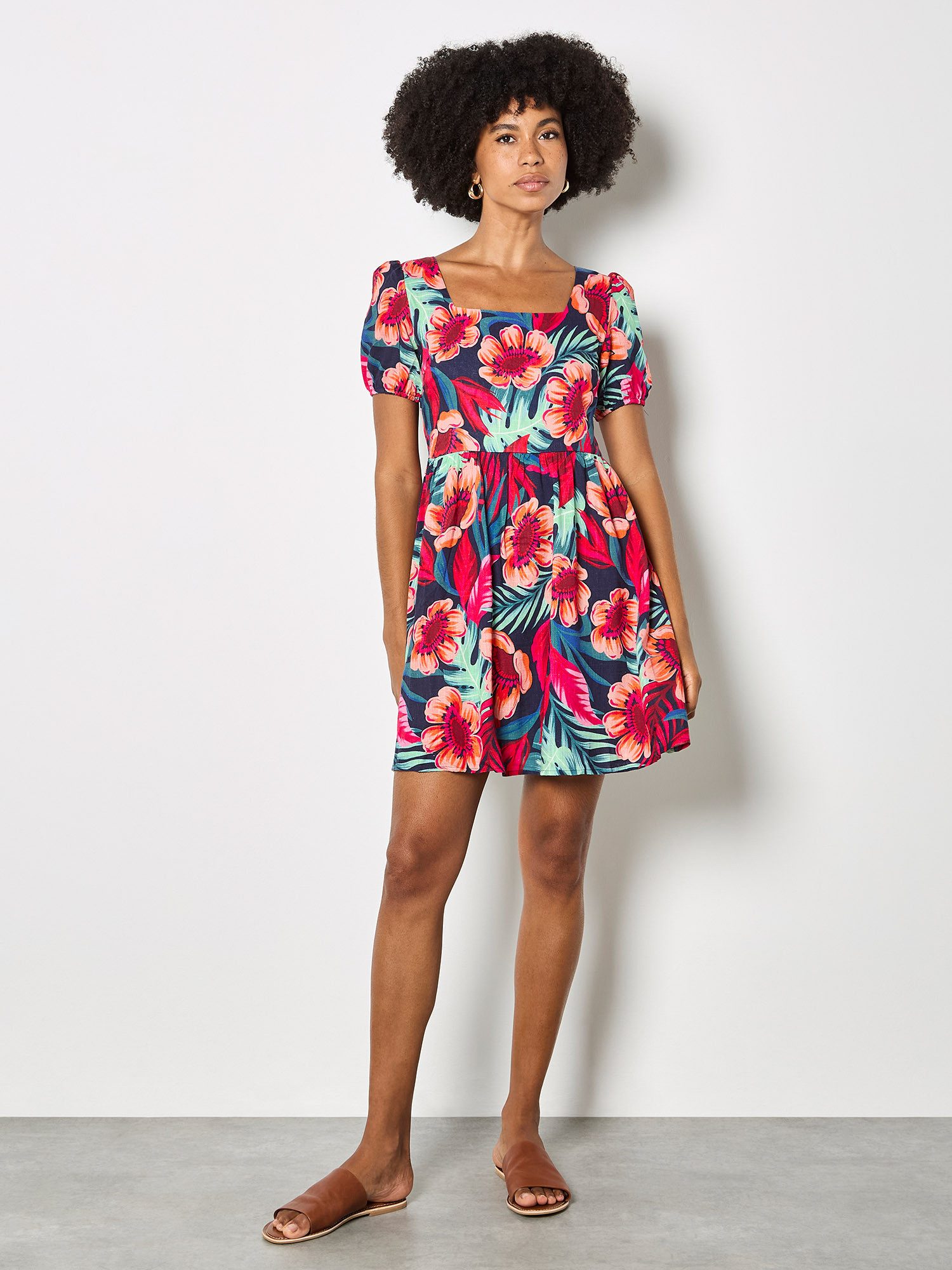 Apricot Druckkleid Mini-Kleid mit tropischem Blumenmuster