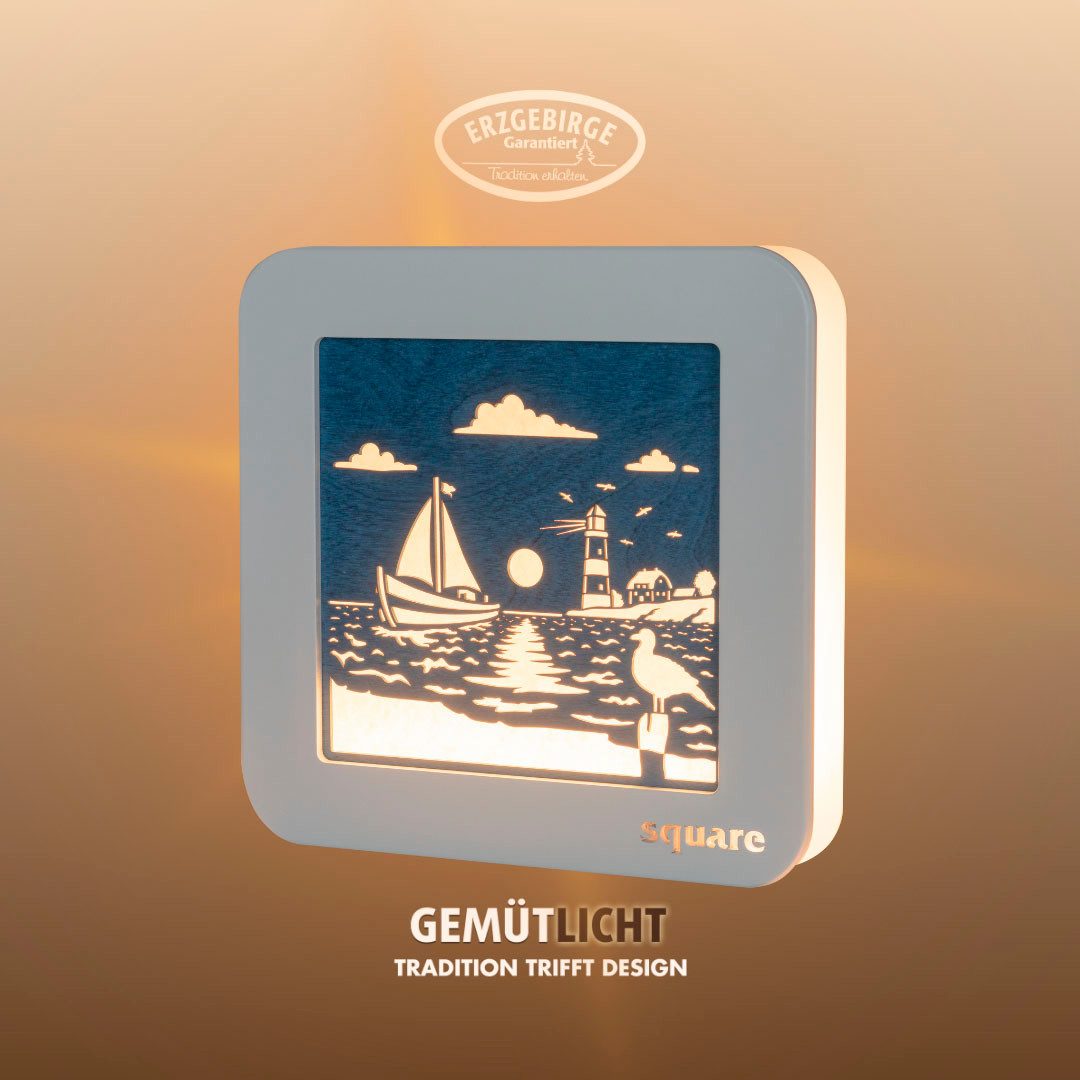 Weigla LED Dekolicht Square Wandbild Maritim, Batterie & Timer, WEIẞ-BLAU, günstig online kaufen