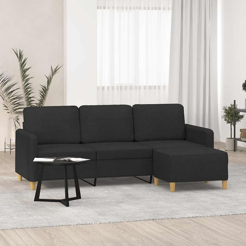 vidaXL Sofa vidaXL 3-Sitzer-Sofa mit Hocker Schwarz 180 cm Stoff