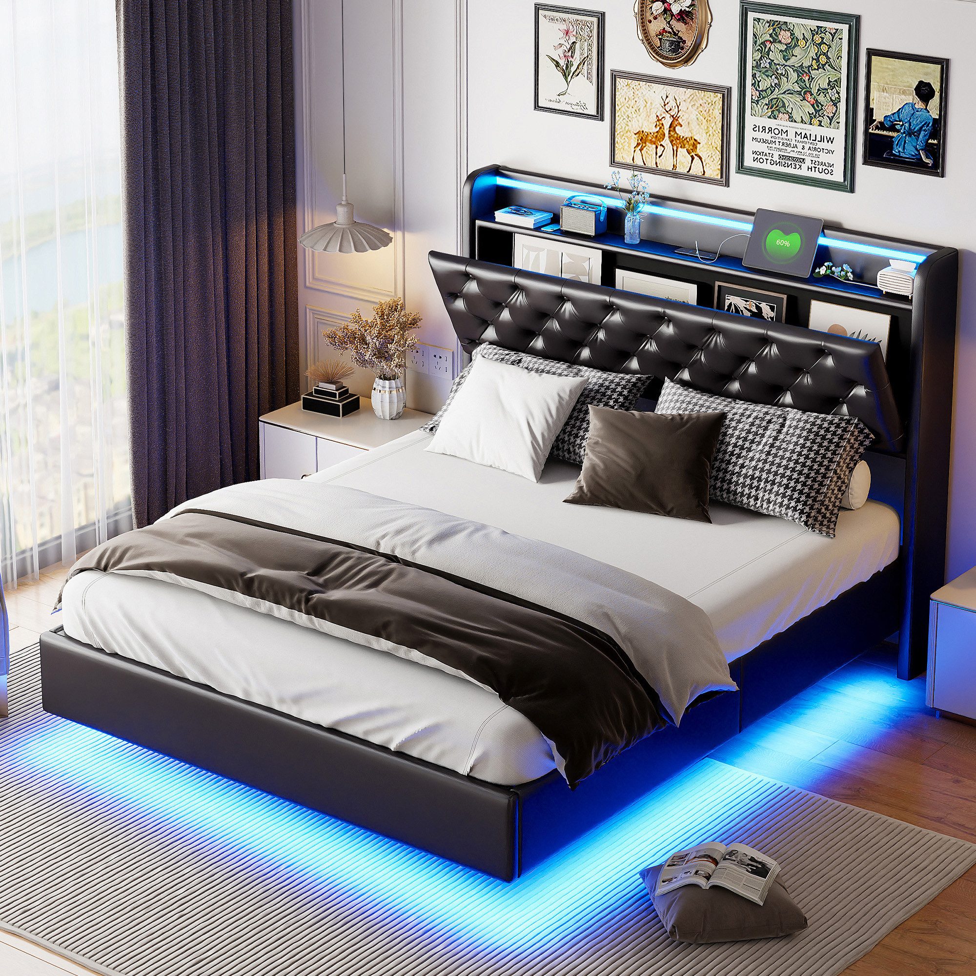 PXloue Polsterbett LED Doppelbett (Kein Bettfuß-Design), günstig online kaufen