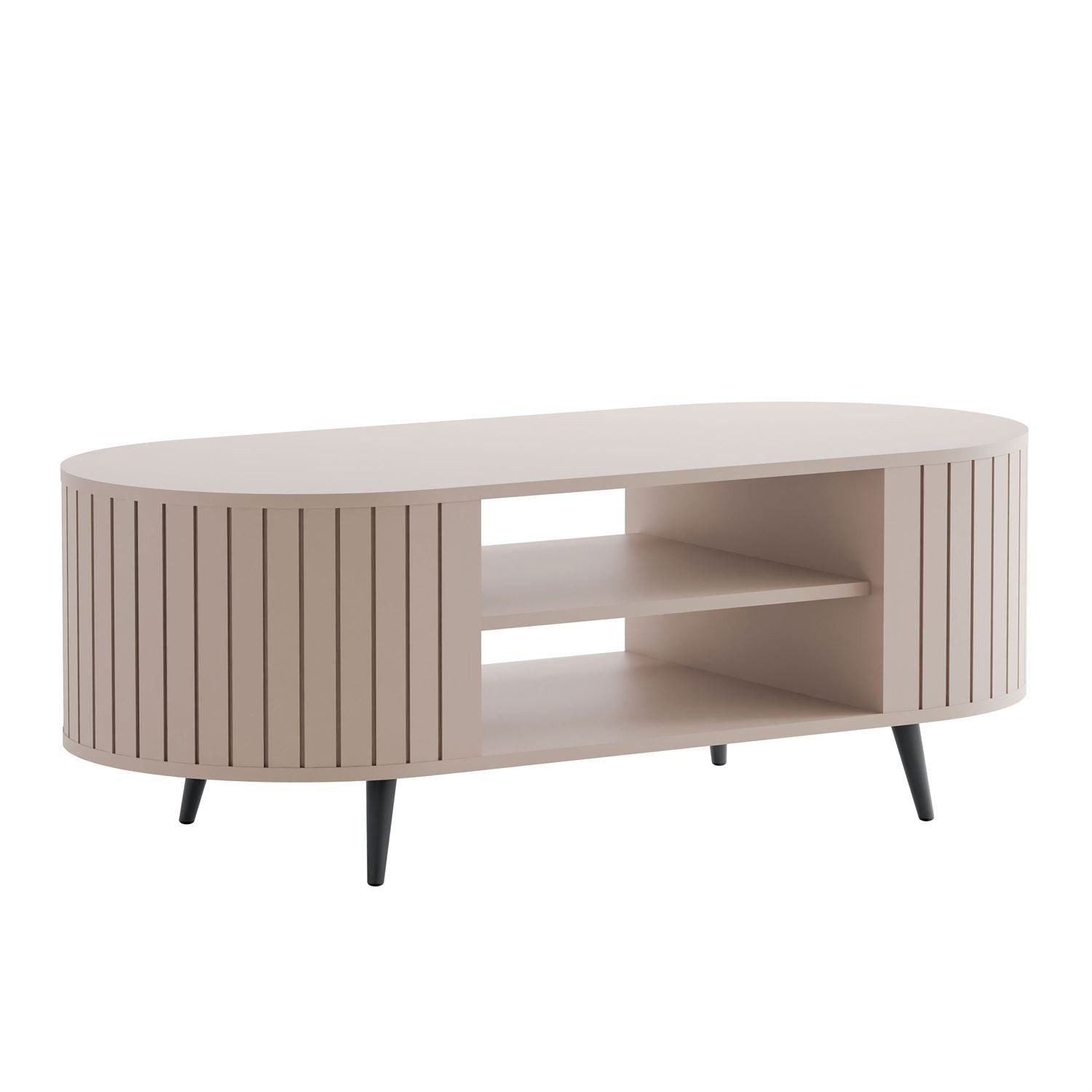 yourhouse24 Couchtisch LINNEA Oval 104cm mit Ablage Lamellen Kaschmir/Schwarz (1x Couchtisch), Ovale Form im Lamellen-Design – Bild 4 von 5
