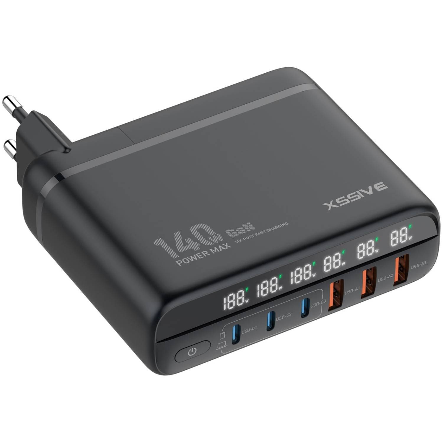 140W GaN Schnellladegerät 3x USB-C und 3x USB-A Anschluss Smartphone-Ladegerät