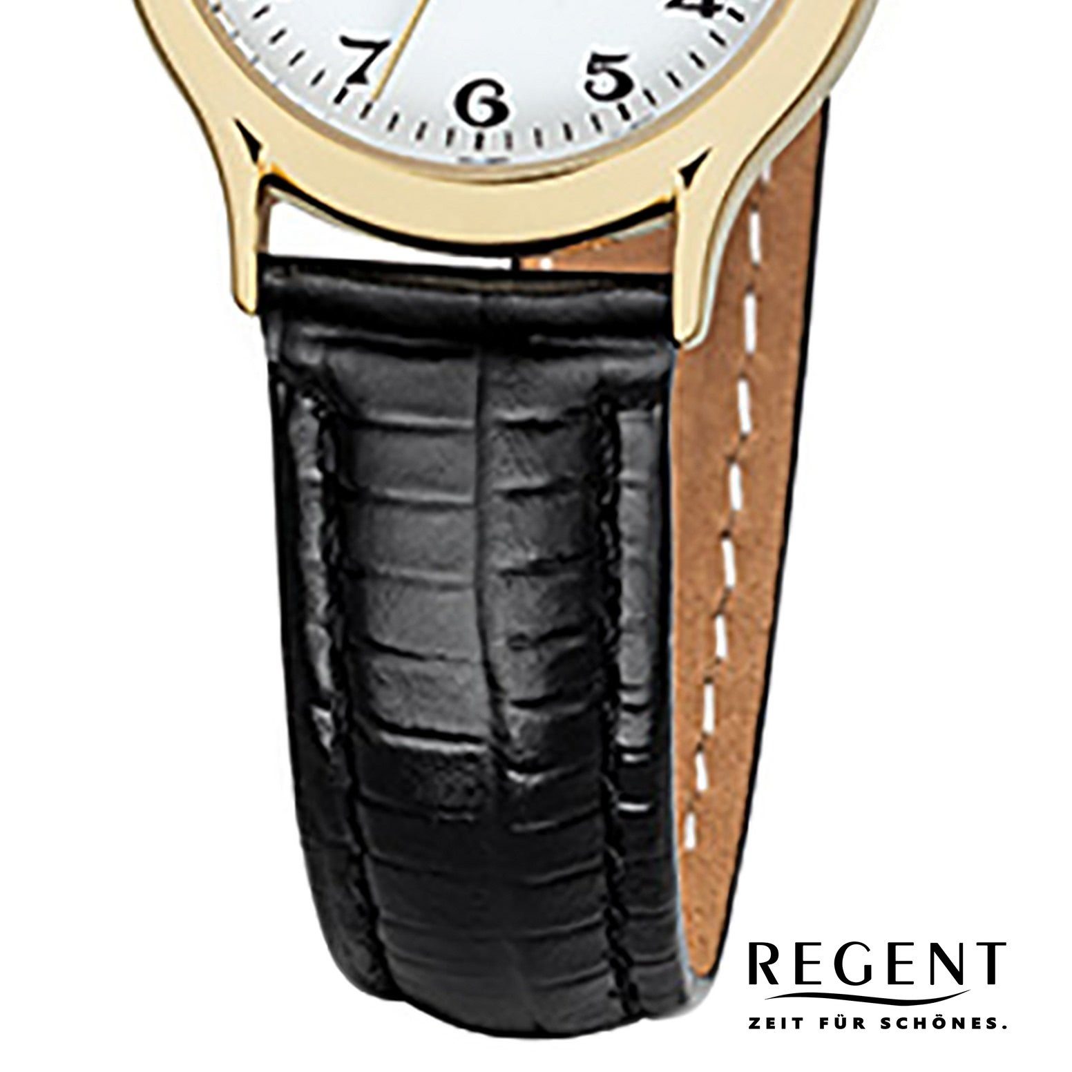 schwarz (ca. Regent Quarzuhr Lederarmband Armbanduhr Analog, klein rund, Damen Regent Damen-Armbanduhr 24mm),