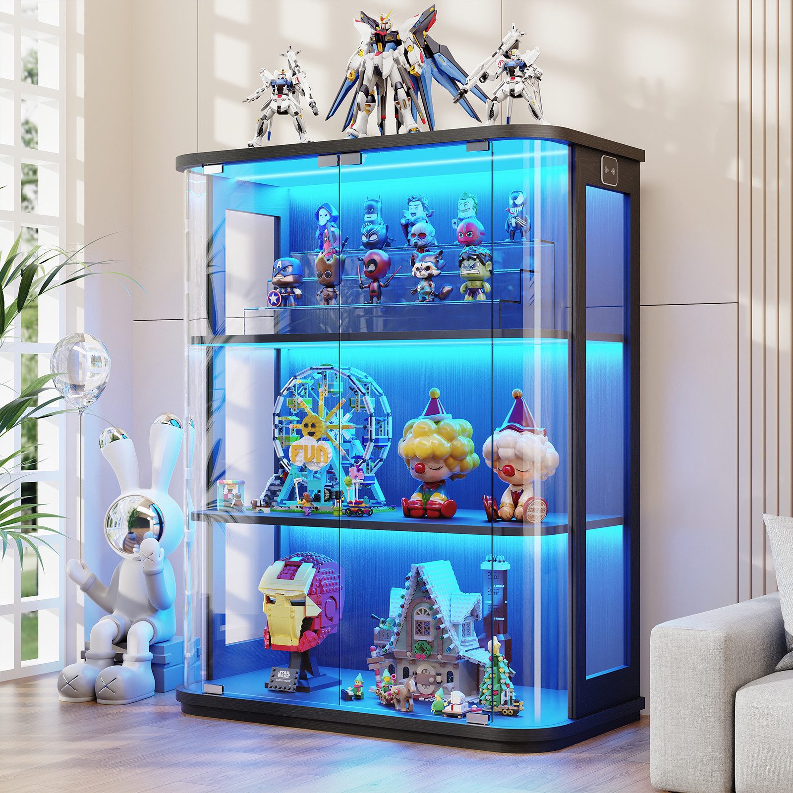BROTTAR Glasvitrine Rund 3 Ebenen LED mit Sensor (1-St) 80×38.5×103.5cm, schwarz