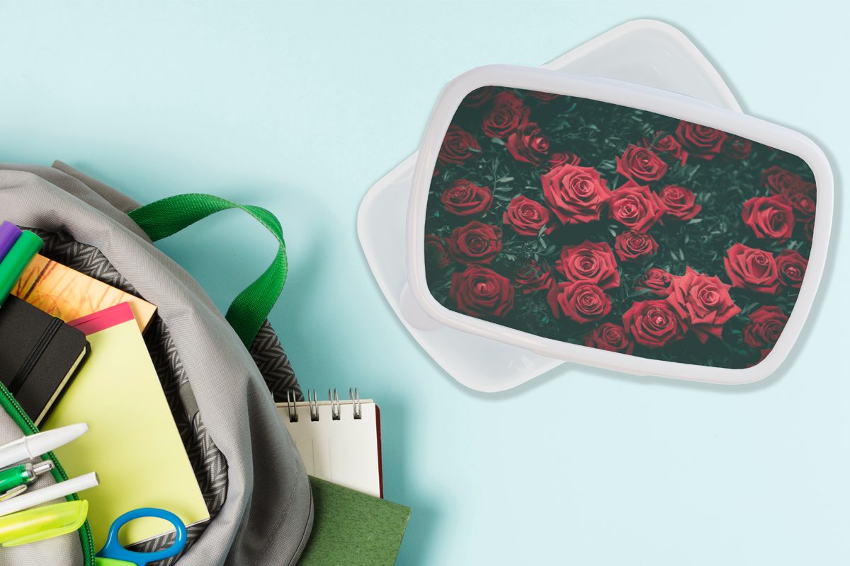 Jungs weiß und Brotdose, - Rot, Kinder Brotbox für Kunststoff, Lunchbox Erwachsene, für MuchoWow - Blumen Rosen und (2-tlg), Mädchen
