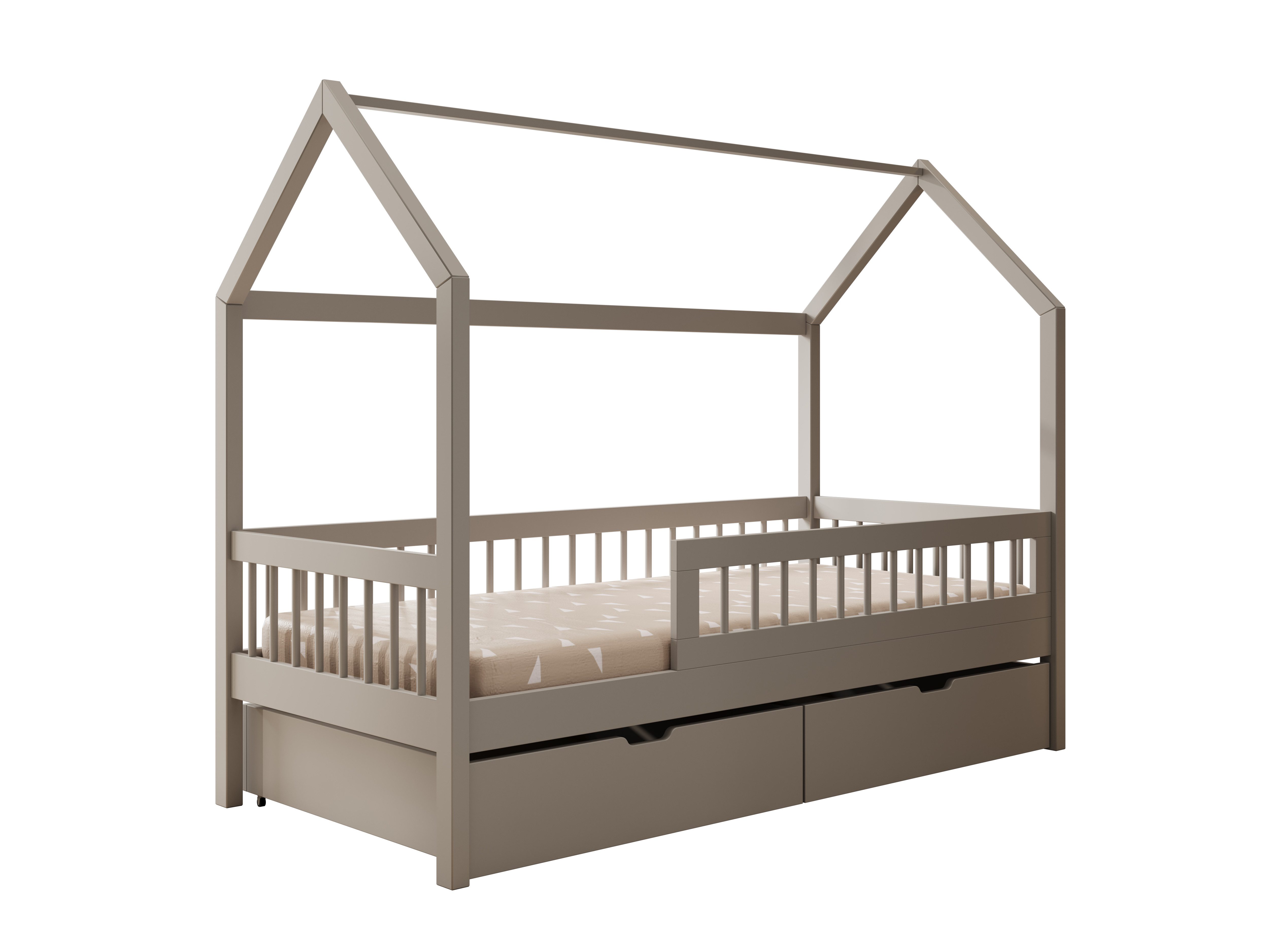 MOEBLO Hausbett Lumia (140x70 cm – Skandinavisches Kinderbett mit Schublade, ohne Matratze, naturfarben, Kinderbett Hausform, Hausbett für Kinder, Bett mit Stauraum Kinderzimmer), In 3 Größen & Farben verfügbar