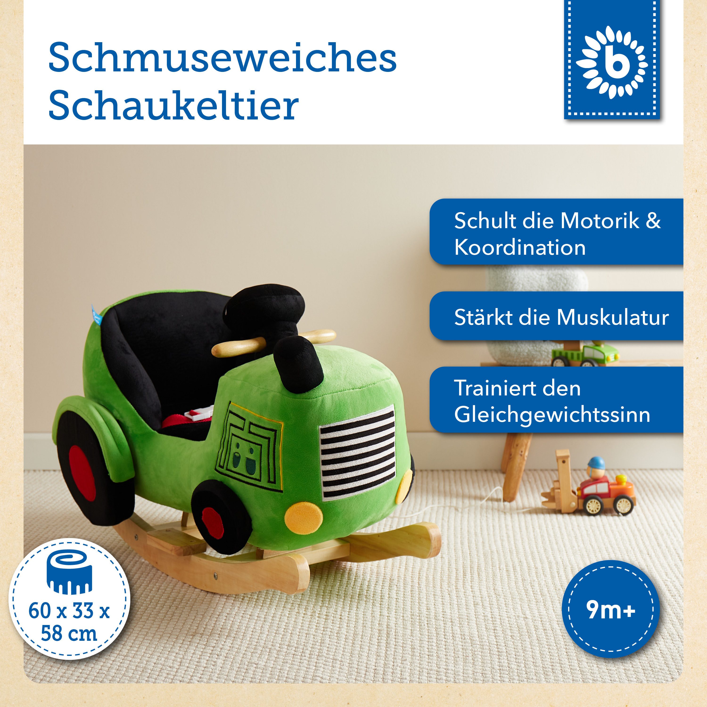BIECO Schaukeltier Schaukeltier Traktor aus Plüsch & Holz – Schaukelpferd a günstig online kaufen