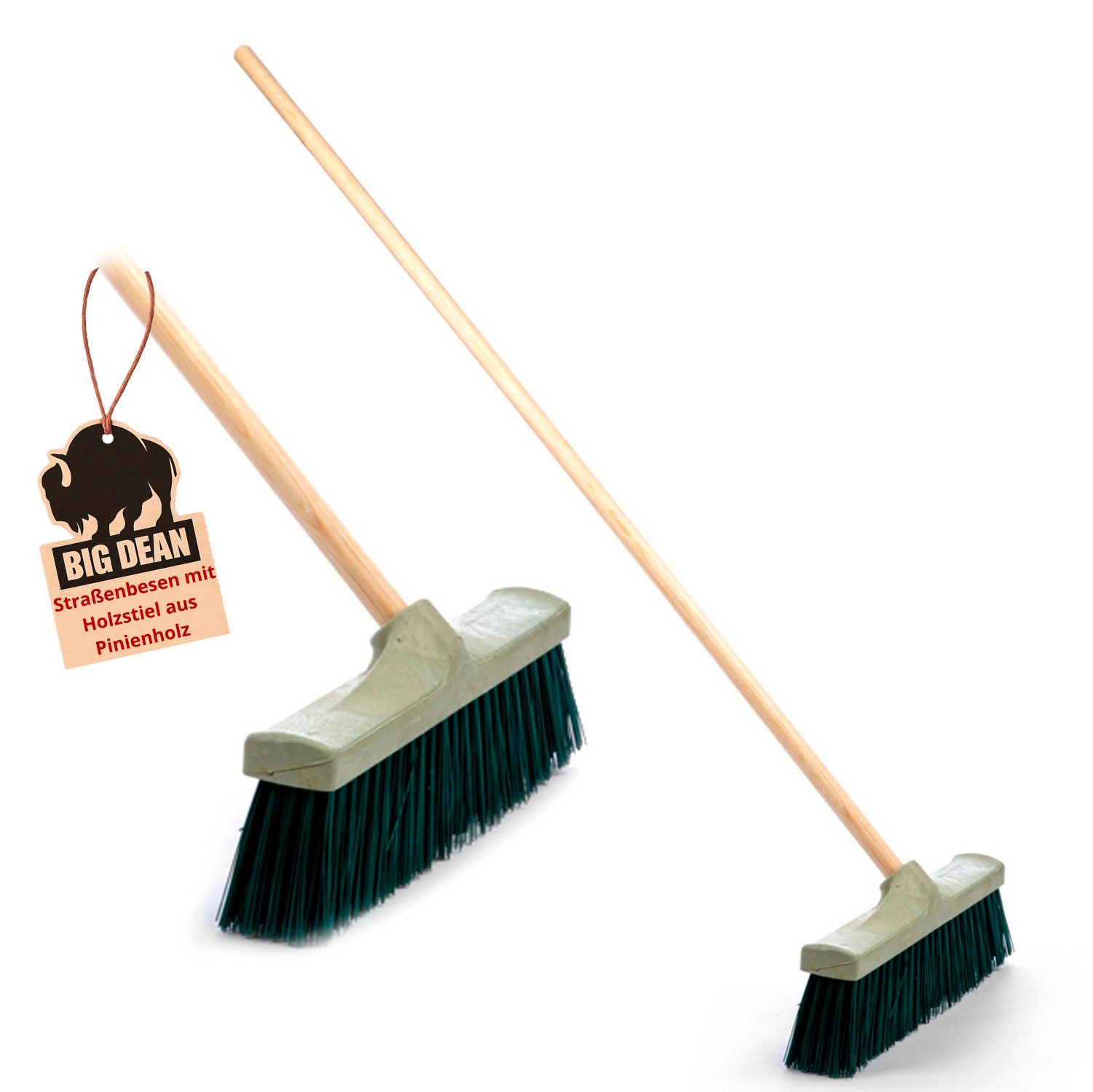 BigDean Straßenbesen Gartenbesen Strassenbesen mit Stiel Besen mit Stiel draußen, Bodenreinigung, (Set, 1-tlg., Besen + Stil), Stark, Zuverlässig, Robust, 120cm Stil