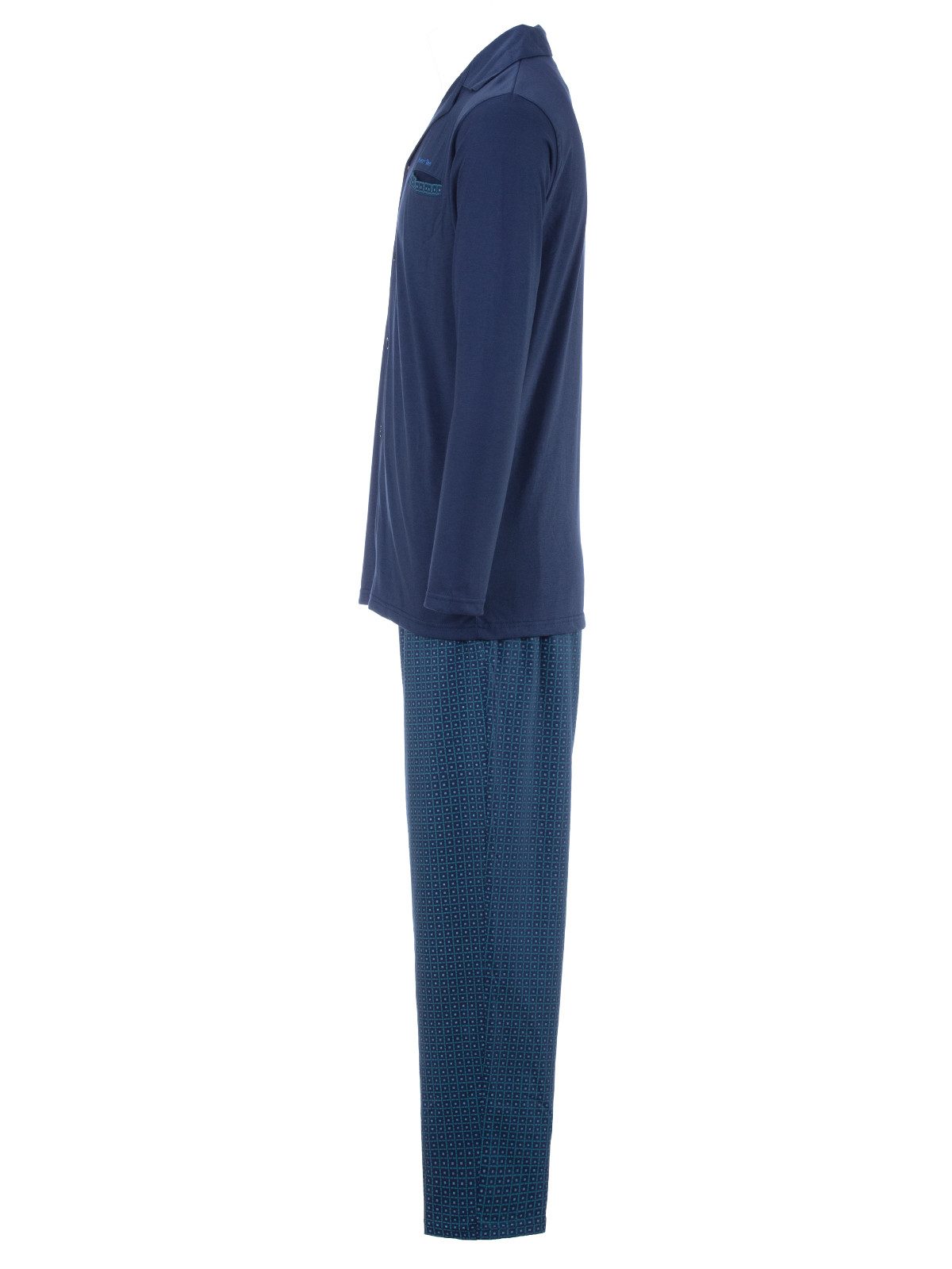 Henry Terre Pyjama Kent langarm - Hose dezenter Print Shirt uni Hemdkragen durchgeknöpft – Bild 4 von 5