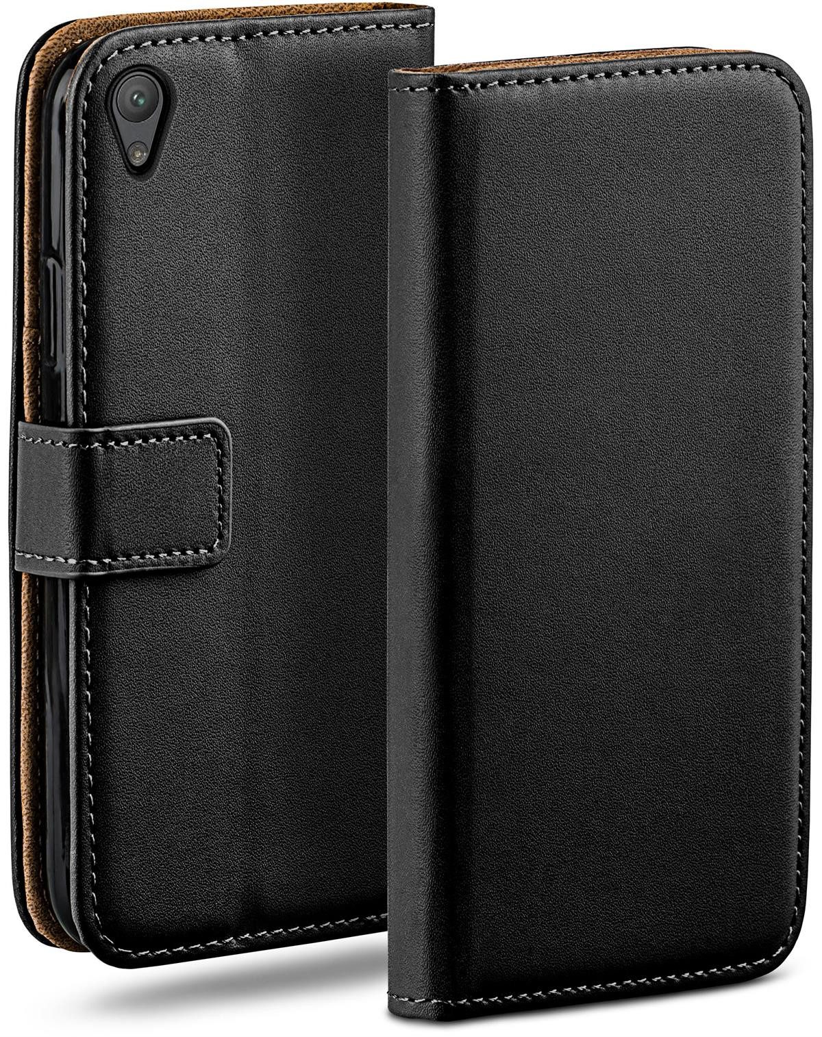 moex Handyhülle für Sony Xperia E5 Hülle Klappbar Book Case Schwarz 5 Zoll, Klapphülle Kartenfach Flip Cover Handytasche Leder Optik Schutzhülle