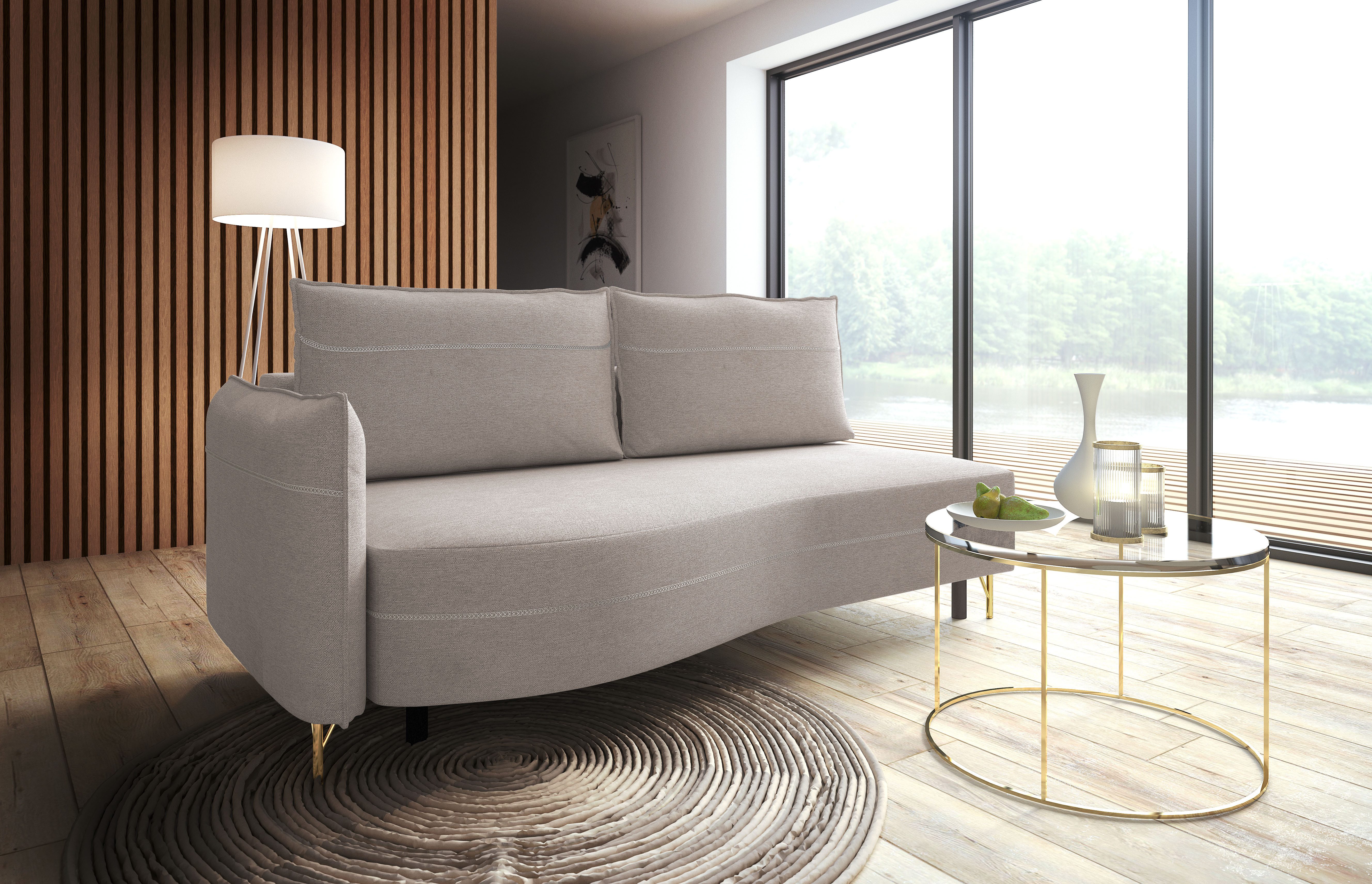 exxpo - sofa fashion Loungesofa Ortis mit toller Kontrastnaht, Solitärmöbel, bequem, schmale Armlehne, Schlafsofa mit Bettfunktion und Bettkasten, komfortabler Federkern
