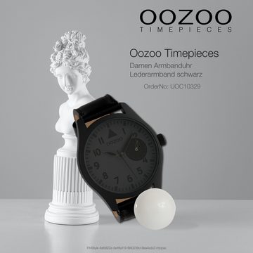 OOZOO Quarzuhr Oozoo Unisex Armbanduhr Timepieces Analog, (Analoguhr), Damen, Herrenuhr rund, extra groß (ca. 50mm) Lederarmband schwarz