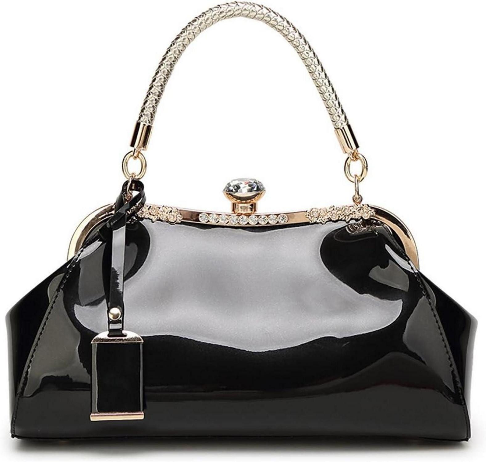 Handtasche Damen Handtasche PU-Lackleder Henkeltasche Schultertasche Schwarz