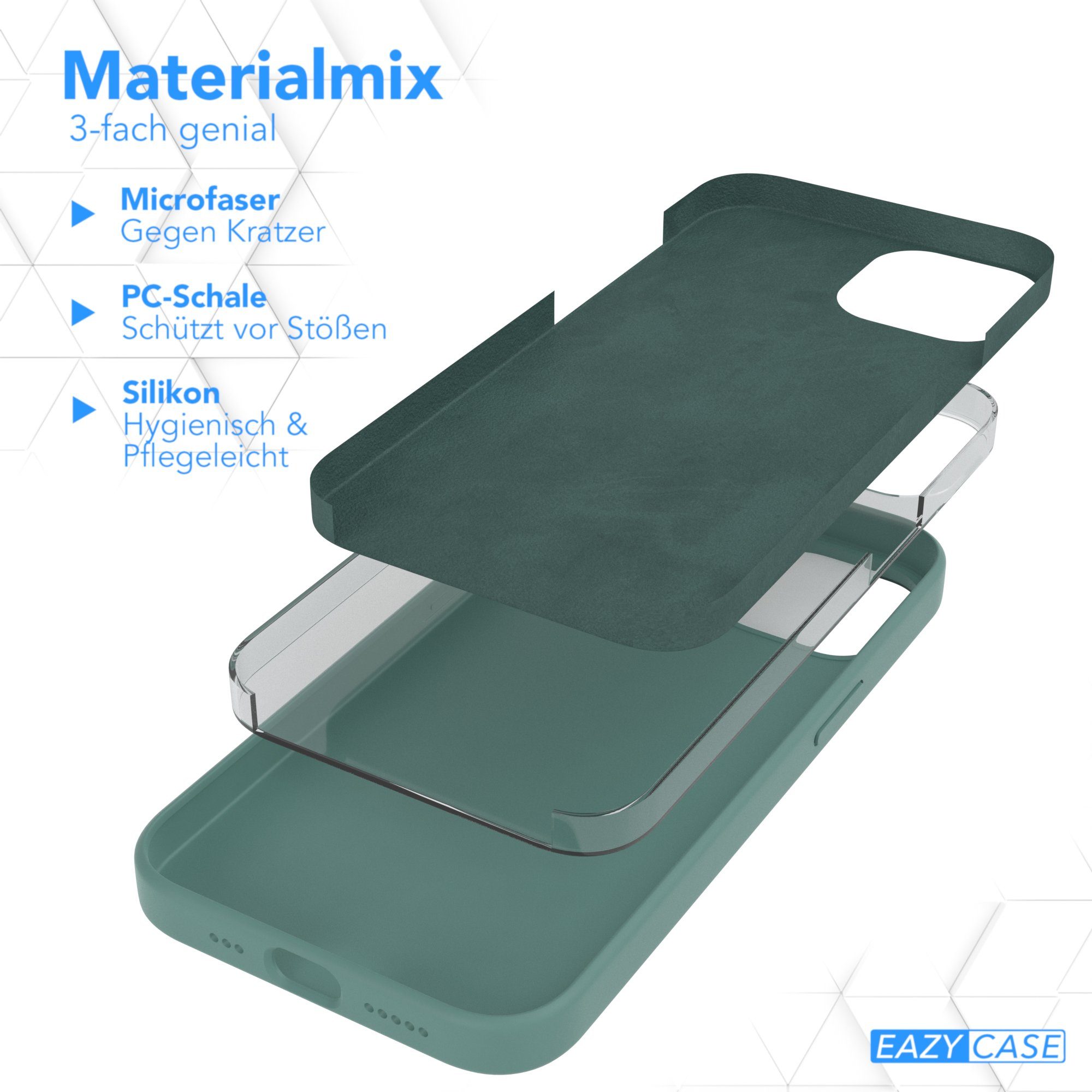 EAZY CASE Handyhülle Premium Silikon Case für Apple iPhone 14 6,1 Zoll, Schutzhülle mit Kameraschutz Back Cover Bumper Case Case Dunkelgrün – Bild 5 von 5
