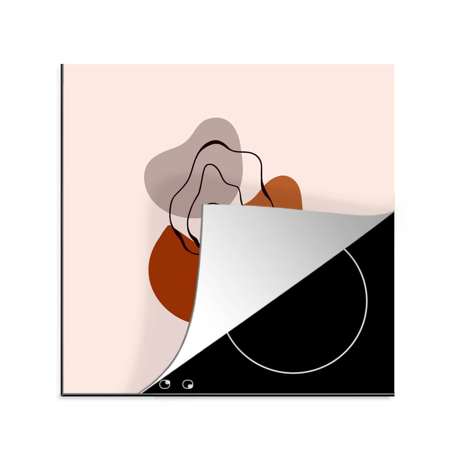 MuchoWow Herdblende-/Abdeckplatte Strichzeichnung - Abstrakt - Rosa, Vinyl, (1 tlg), 78x78 cm, Ceranfeldabdeckung, Arbeitsplatte für küche