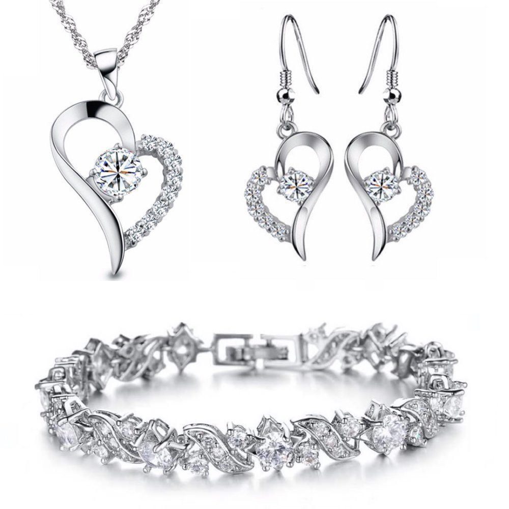 Kim Johanson Schmuckset Herz Silber (Set, 4-tlg), mit Halskette, Ohrringe u günstig online kaufen