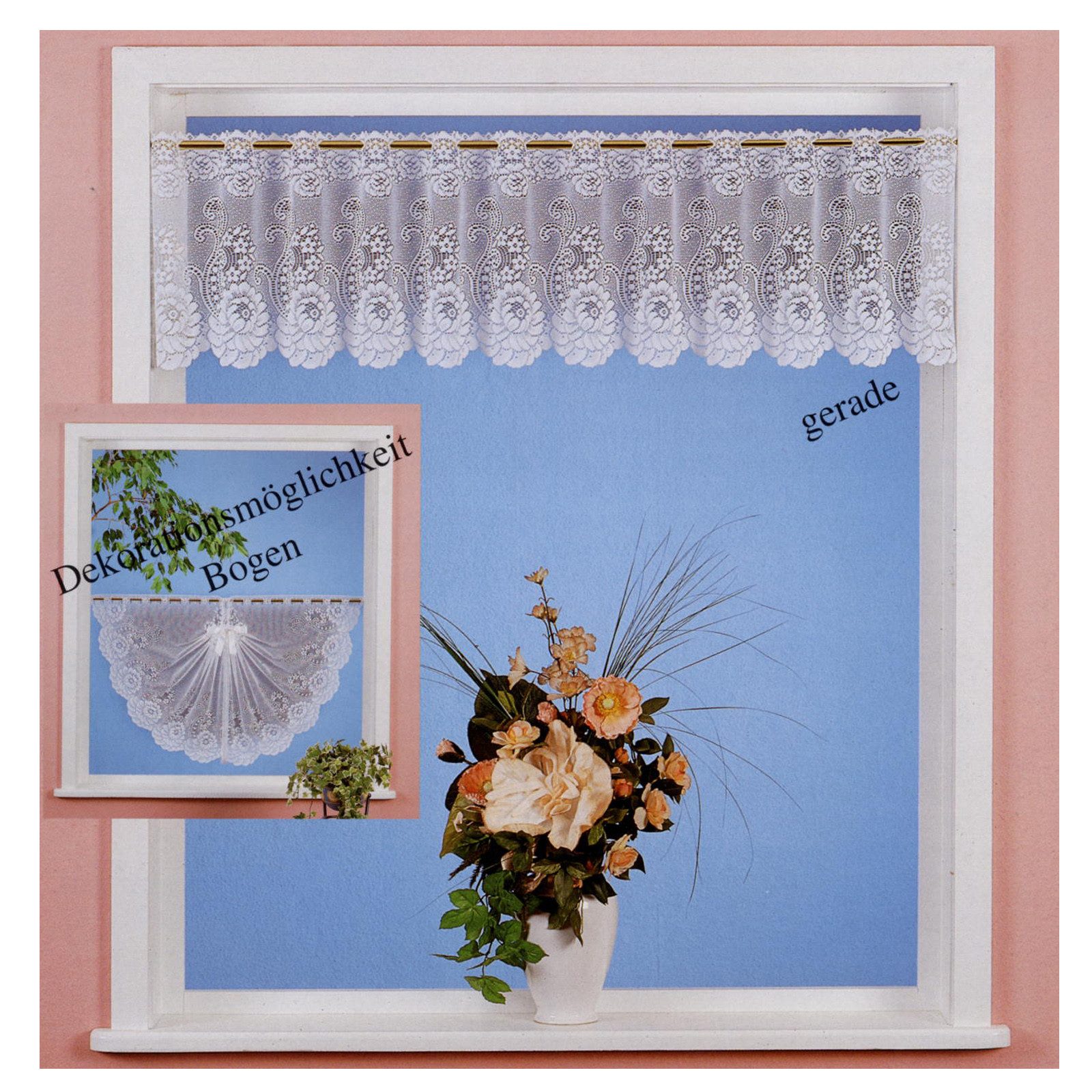 heimtexland Scheibengardine Jacquard Gardine halbtransparent Blumen Bordüre günstig online kaufen