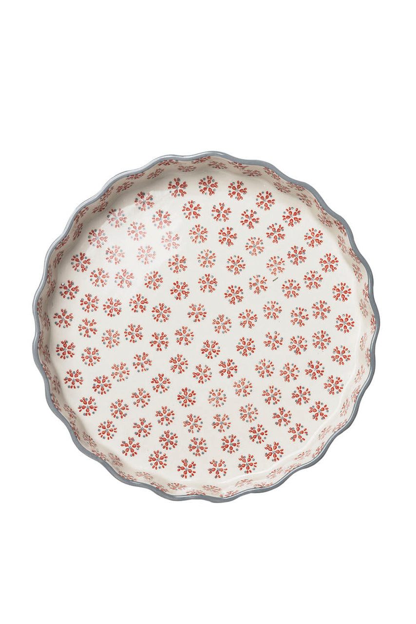 Tranquillo Quicheform Ø27x4 cm aus Steinzeug RETRO rot spülmaschinengeeignet handgestempelt, (Einzelartikel), Runde Backform im Retro-Design und mikrowellengeeignet