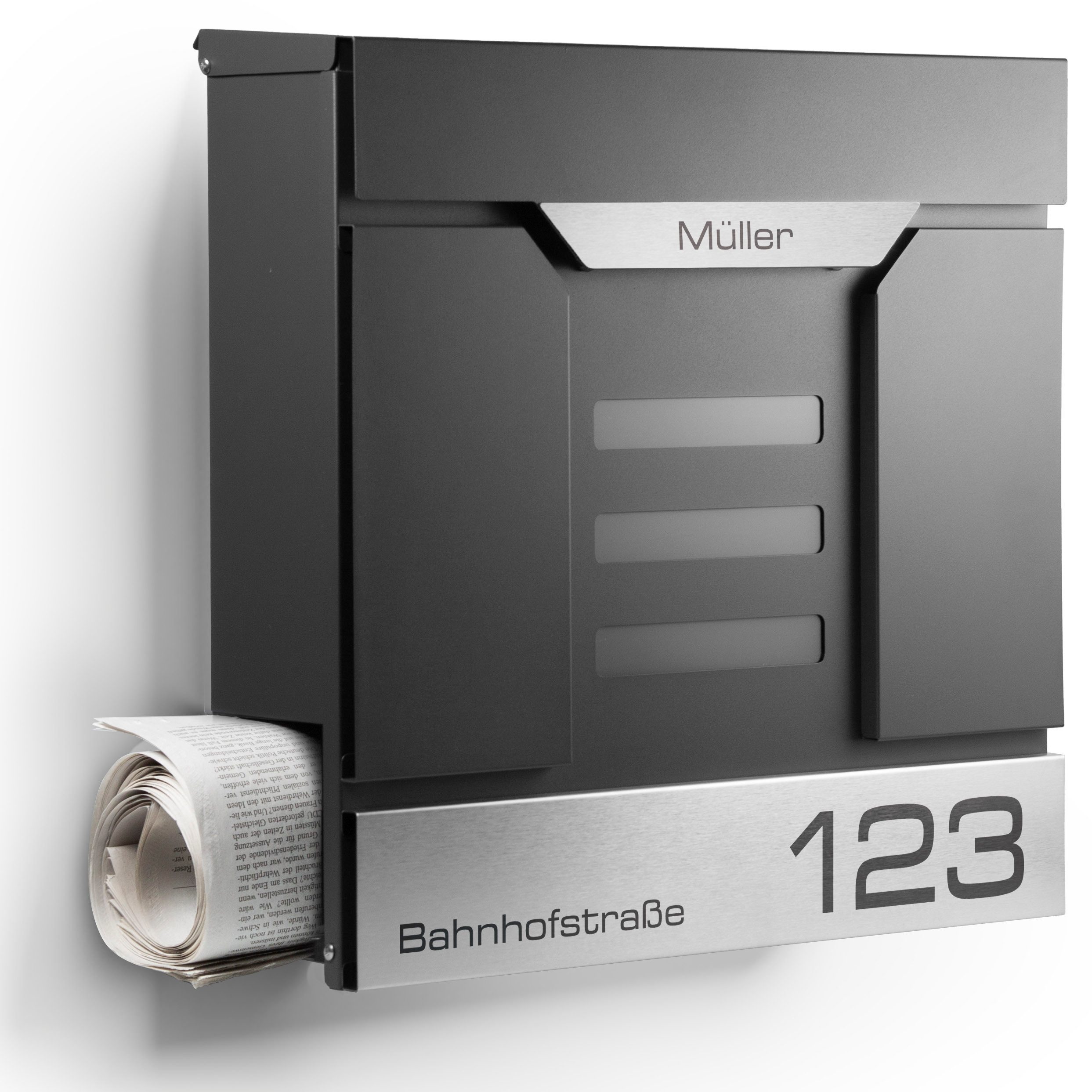 NewHabitat Briefkasten Moderner Wandbriefkasten Personalisierbar Anthrazit RAL7016 (Komplettset, Modell: Mailand), Rostfrei