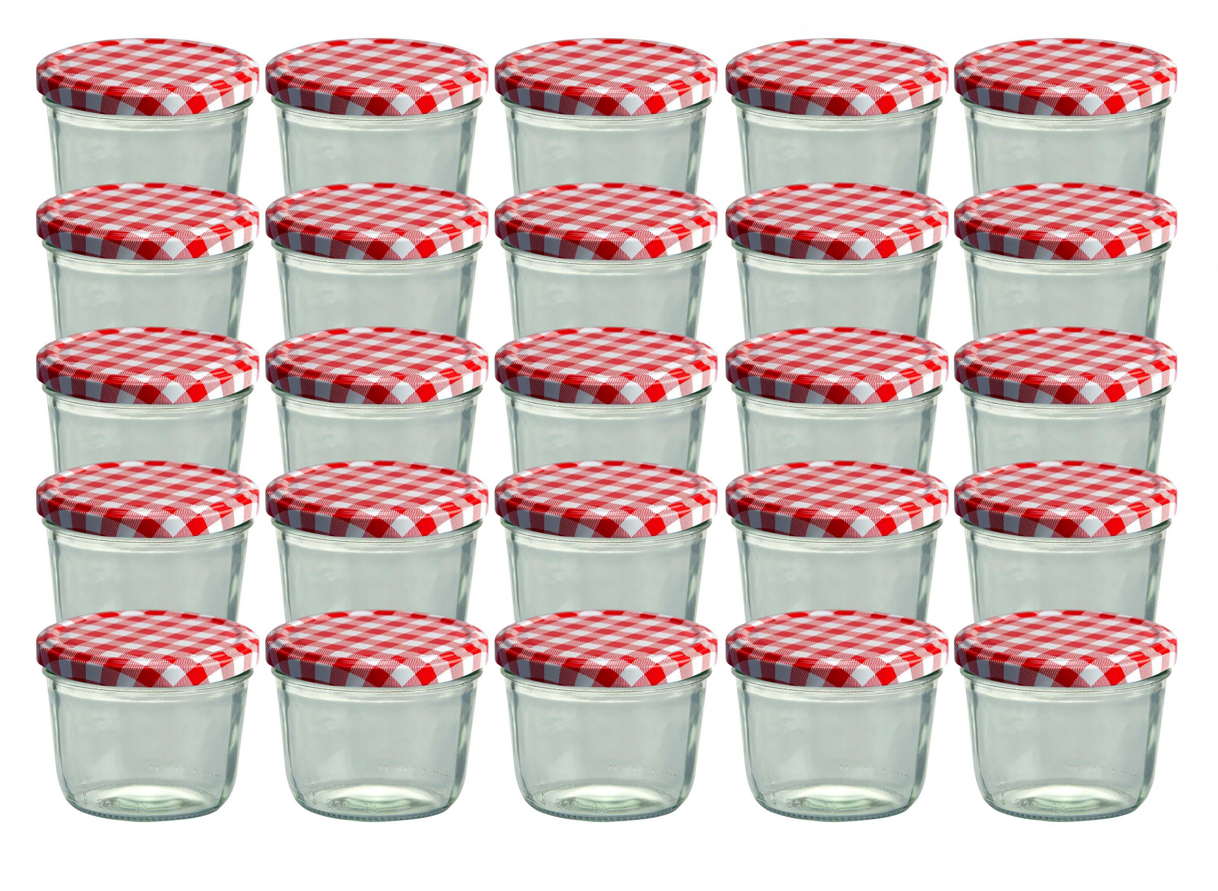 Marmeladenglas Sturzglas 82 Einmachglas karierter Set To Deckel, 25er Glas ml MamboCat rot 230