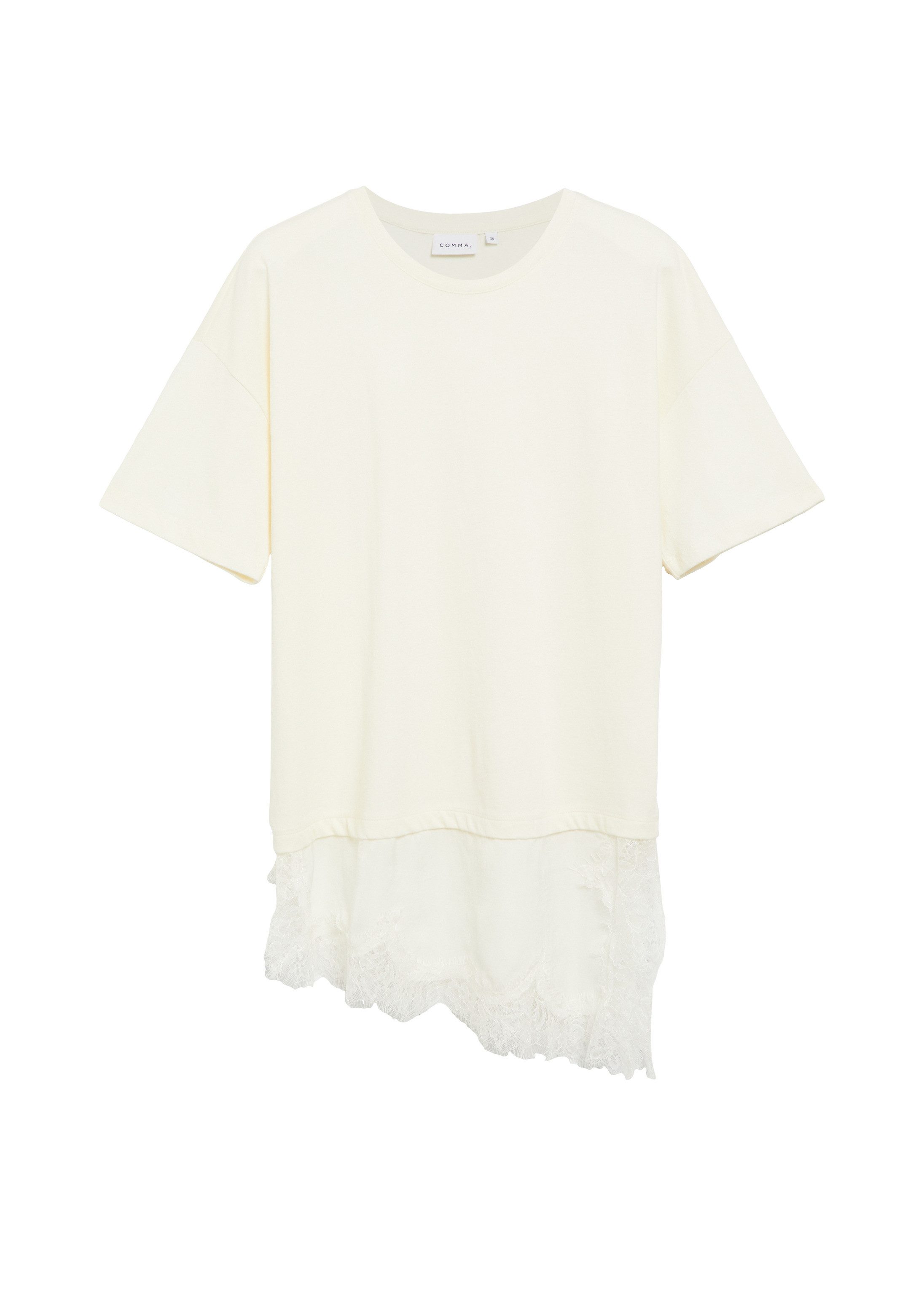 comma Kurzarmshirt T-Shirt Asymmetrisches T-Shirt mit Spitze – Bild 2 von 5