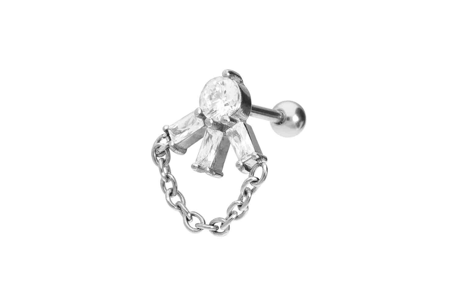PIERCINGLINE Piercing-Set Chirurgenstahl Ohrpiercing EINGEFASSTE KRISTALLE + KETTE (Mini-Barbells, 1-tlg)