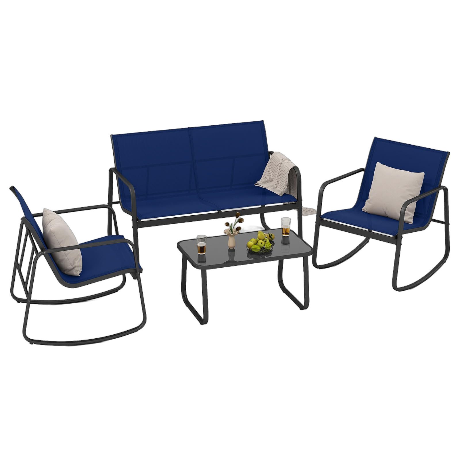 COSTWAY Balkonset, (4-tlg), Garten Sitzgruppe mit 2 Schaukelstühlen