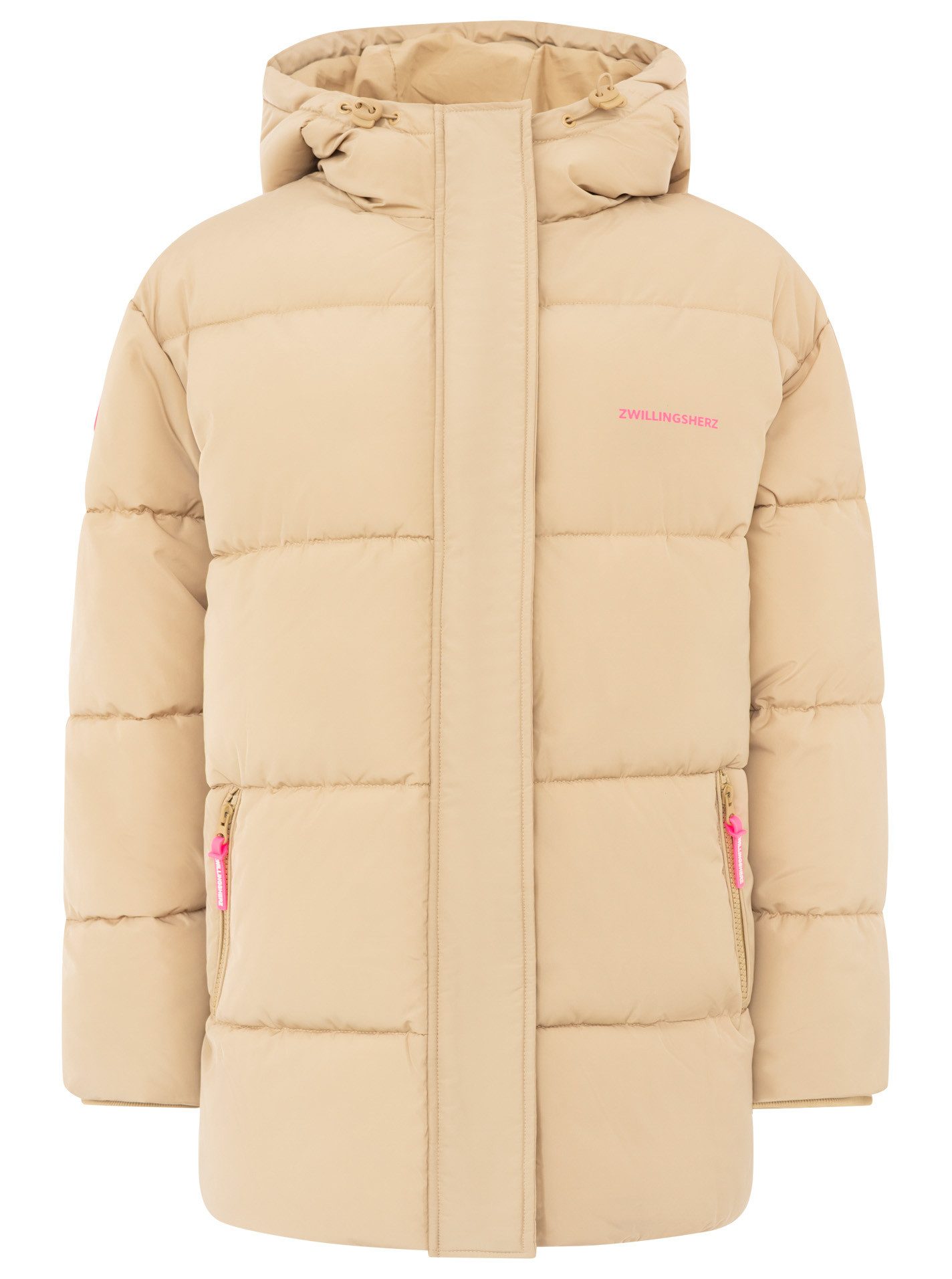 Zwillingsherz Steppjacke „Love More“ Kapuze mit Tunnelzug, verdeckter Reißverschluss, dezente Details – Bild 4 von 5