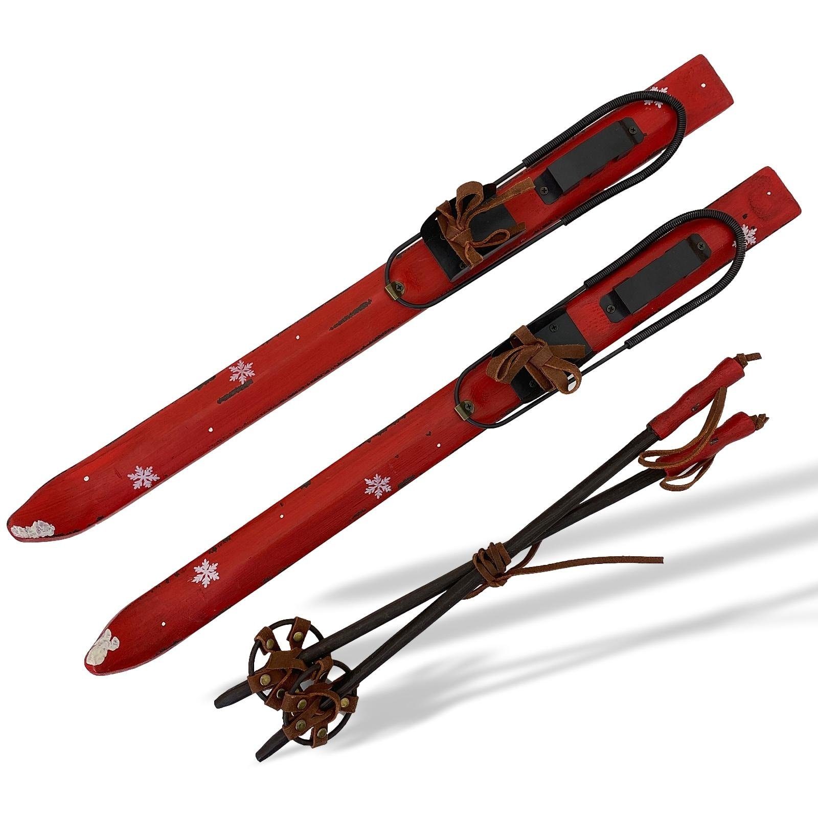 Aubaho Dekoobjekt Ski Dekoration Holz Set mit Bindung Stöcken Ski Wintersport 52cm Antik