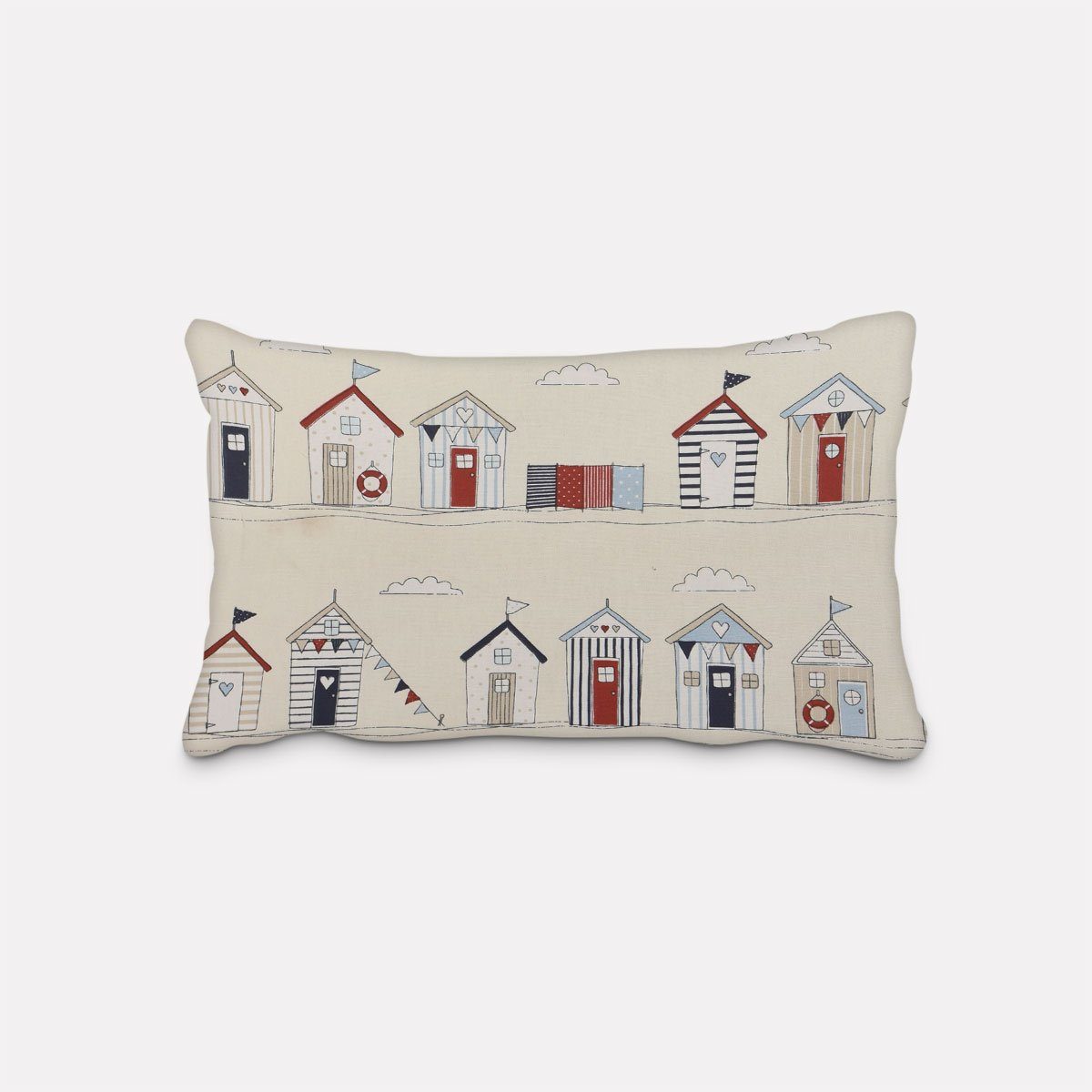 SCHÖNER LEBEN. Dekokissen Kissenhülle Maritim Strandhäuschen ecru blau rot, made in Germany,handmade