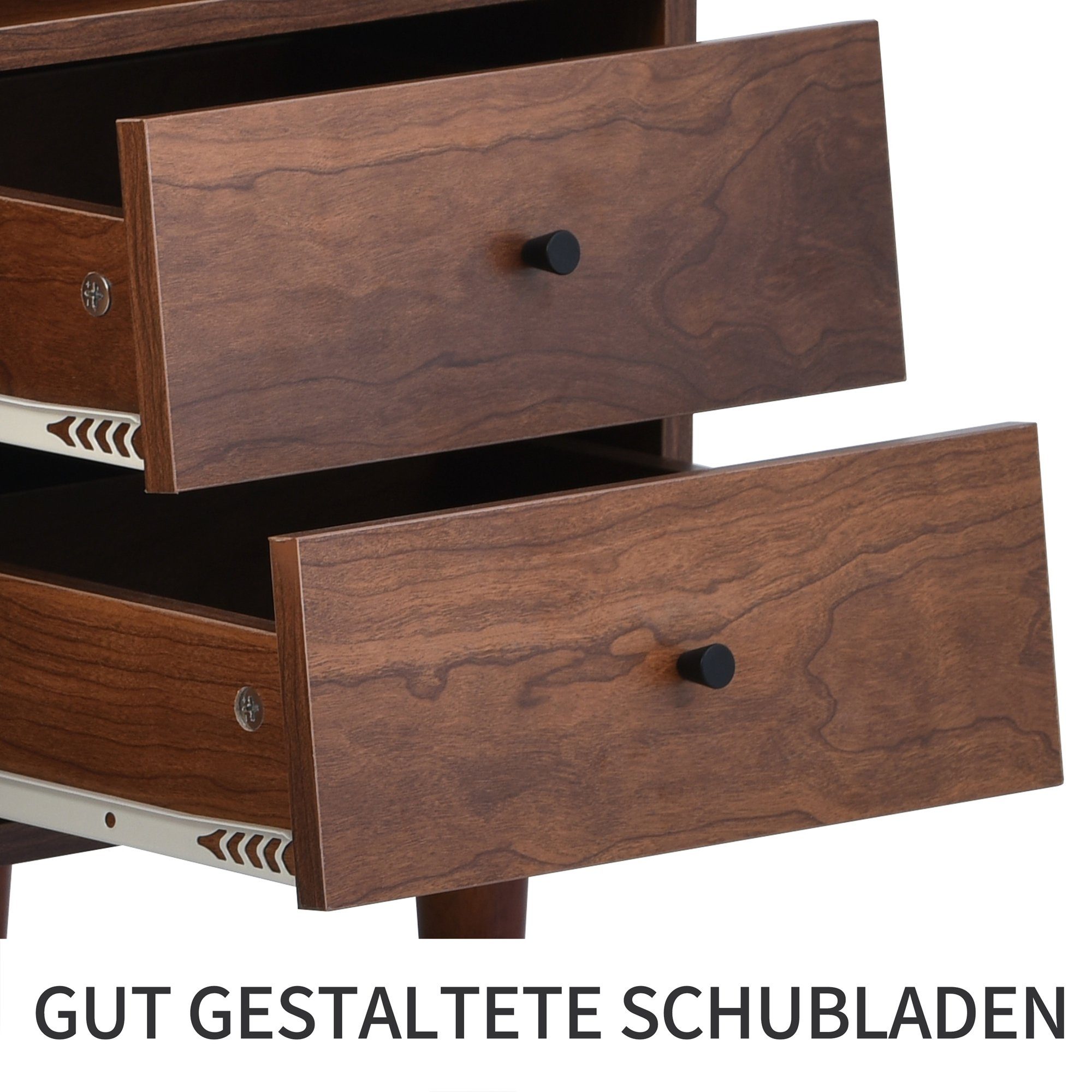 Sideboard (Kommode mit 2 Türen und 2 Schubkästen), Rattan Schubladenkommode Holz, beweglichem Laminat, Breite 130 cm