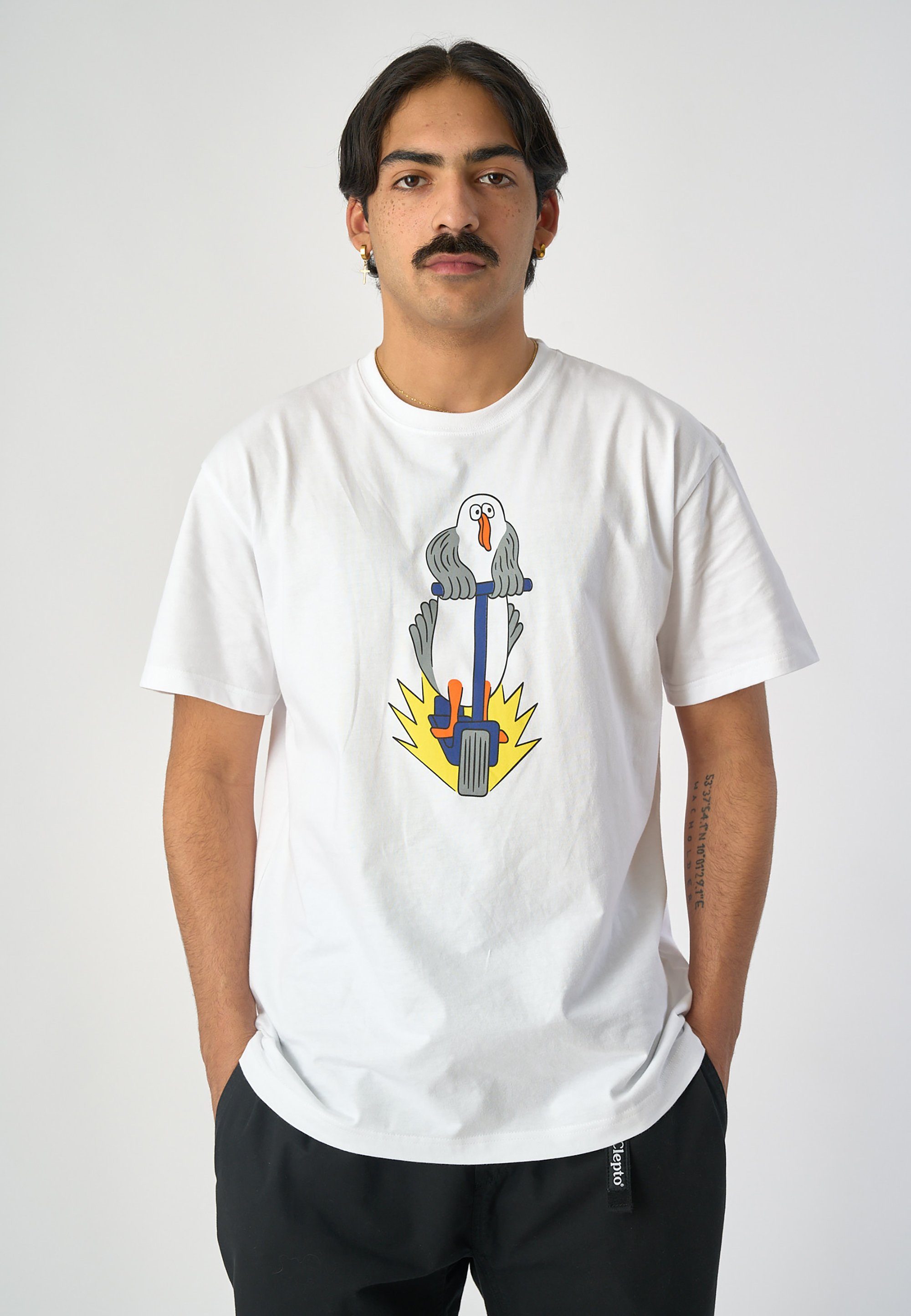 Cleptomanicx T-Shirt Scooter Gull mit coolem Frontprint weiß