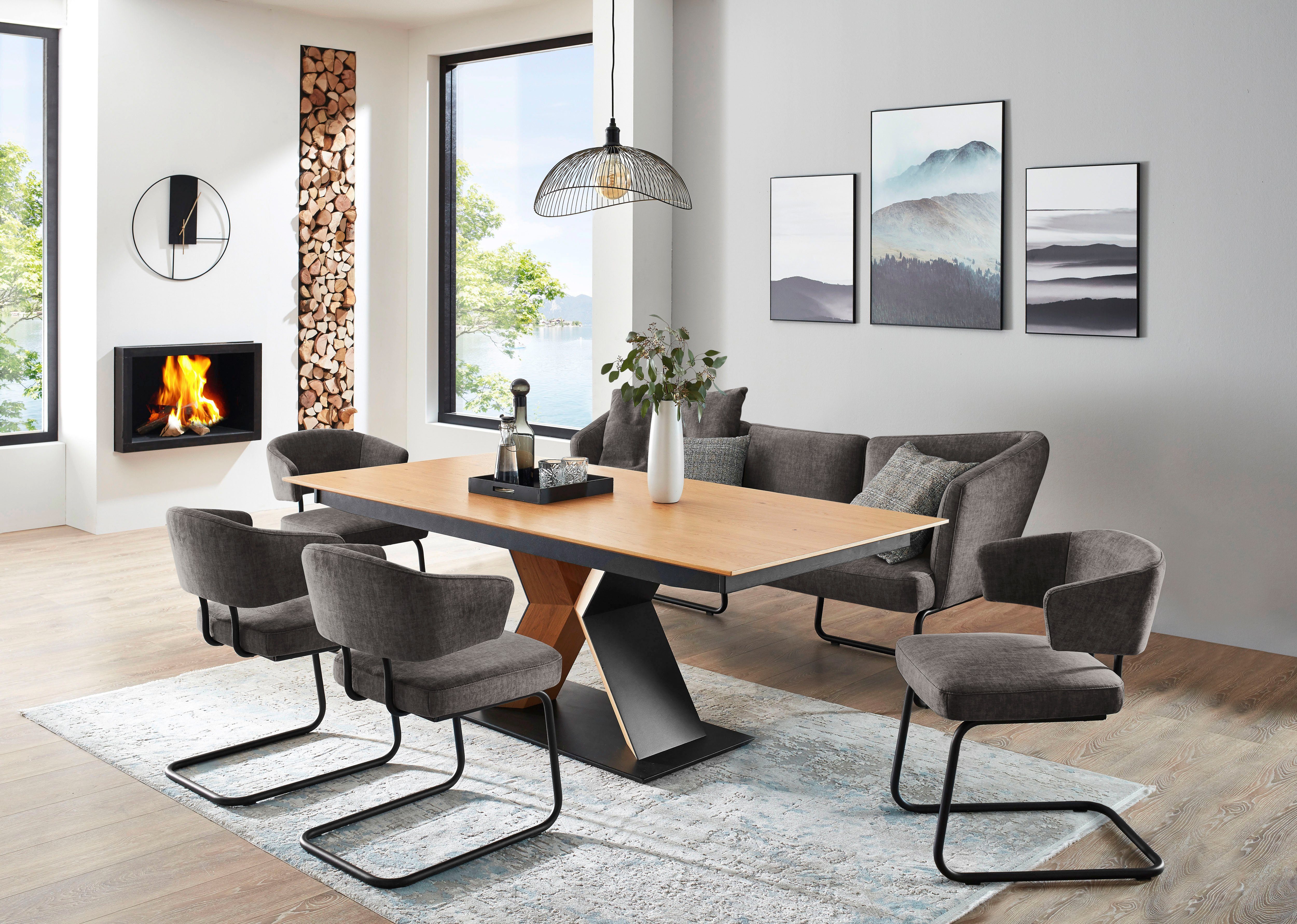 K+W Komfort & Wohnen Essgruppe Mikkado Tube, (6-tlg), 4 Freischwinger und ein Funktionsesstisch