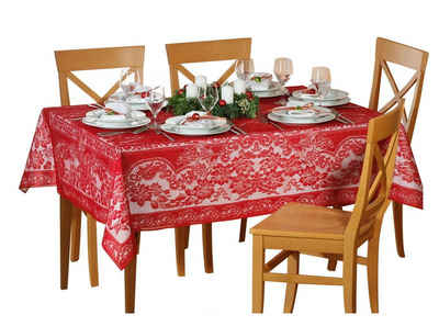 dynamic24 Tischdecke, Spitzen Decke Weihnachtsdecke Tischläufer eckig rot