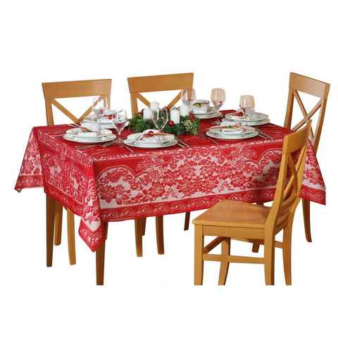 dynamic24 Tischdecke, Spitzen Decke Weihnachtsdecke Tischläufer eckig rot