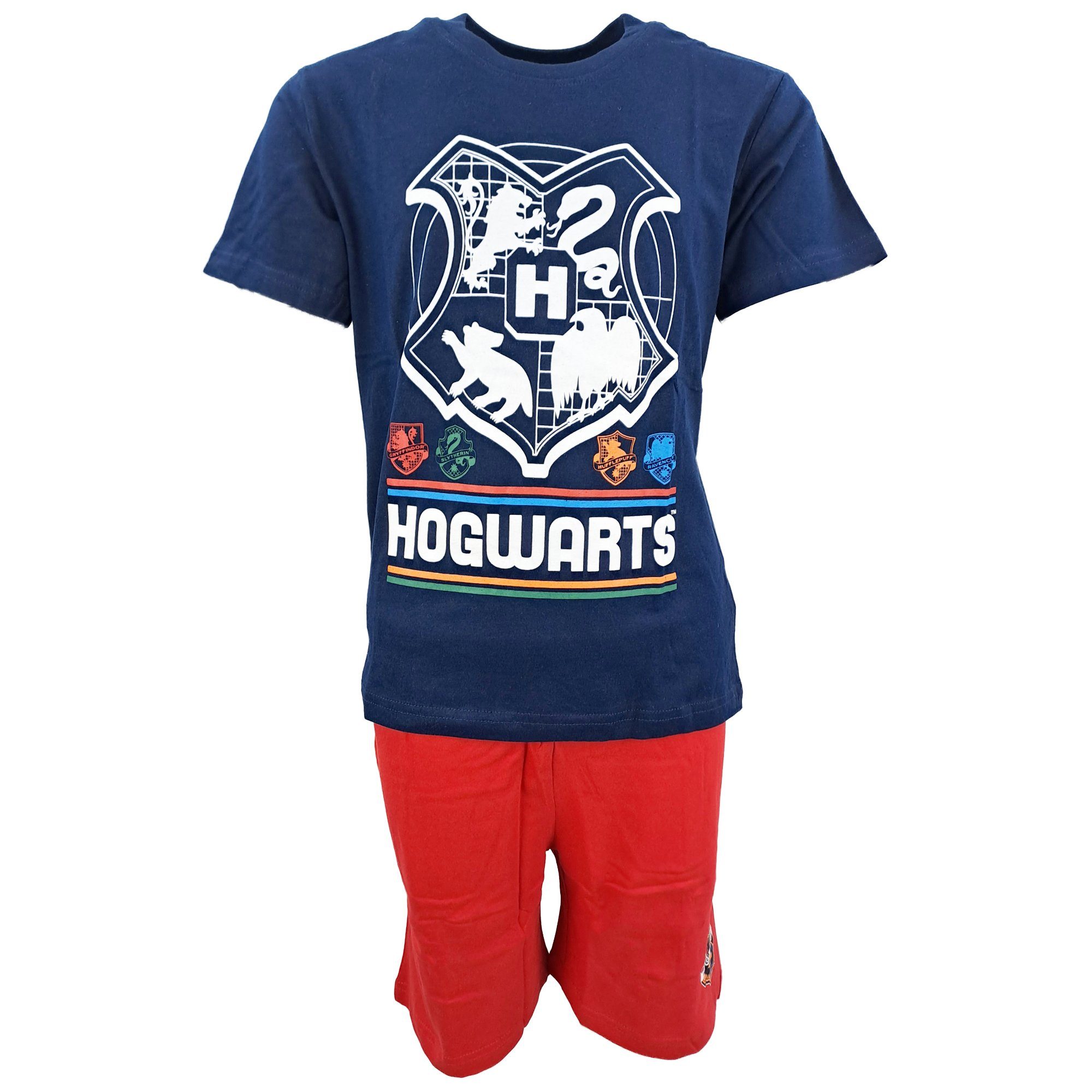 Harry Potter Schlafanzug Harry Potter Hogwarts Jugend kurzarm Pyjama Gr. 134 bis 164, 100% Baumwolle Blau