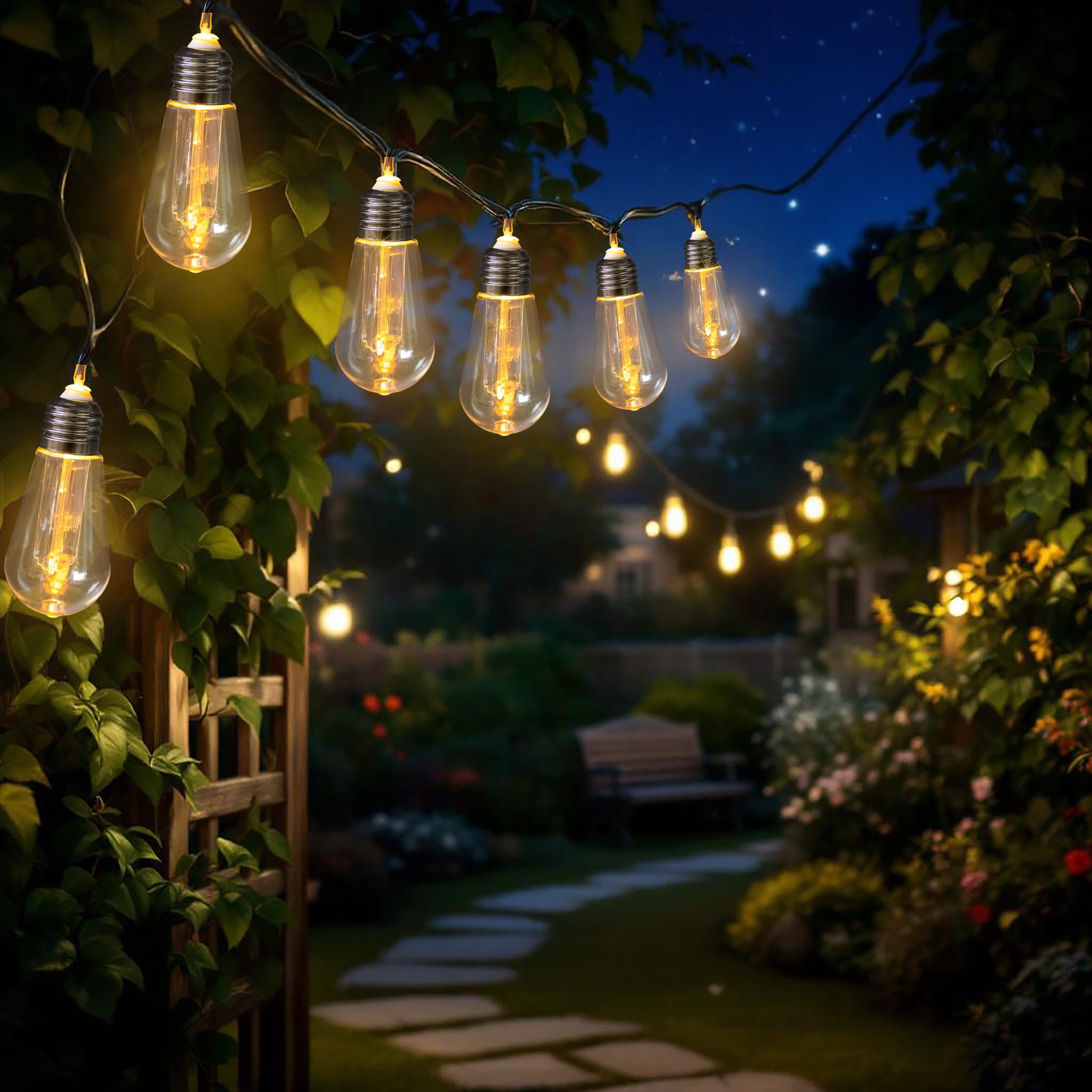 Spetebo LED-Lichterkette Deko Beleuchtung mit 10 LED Glühbirnen - 450 cm - mit Netzstecker, 10-flammig, mit Timer – Bild 5 von 5