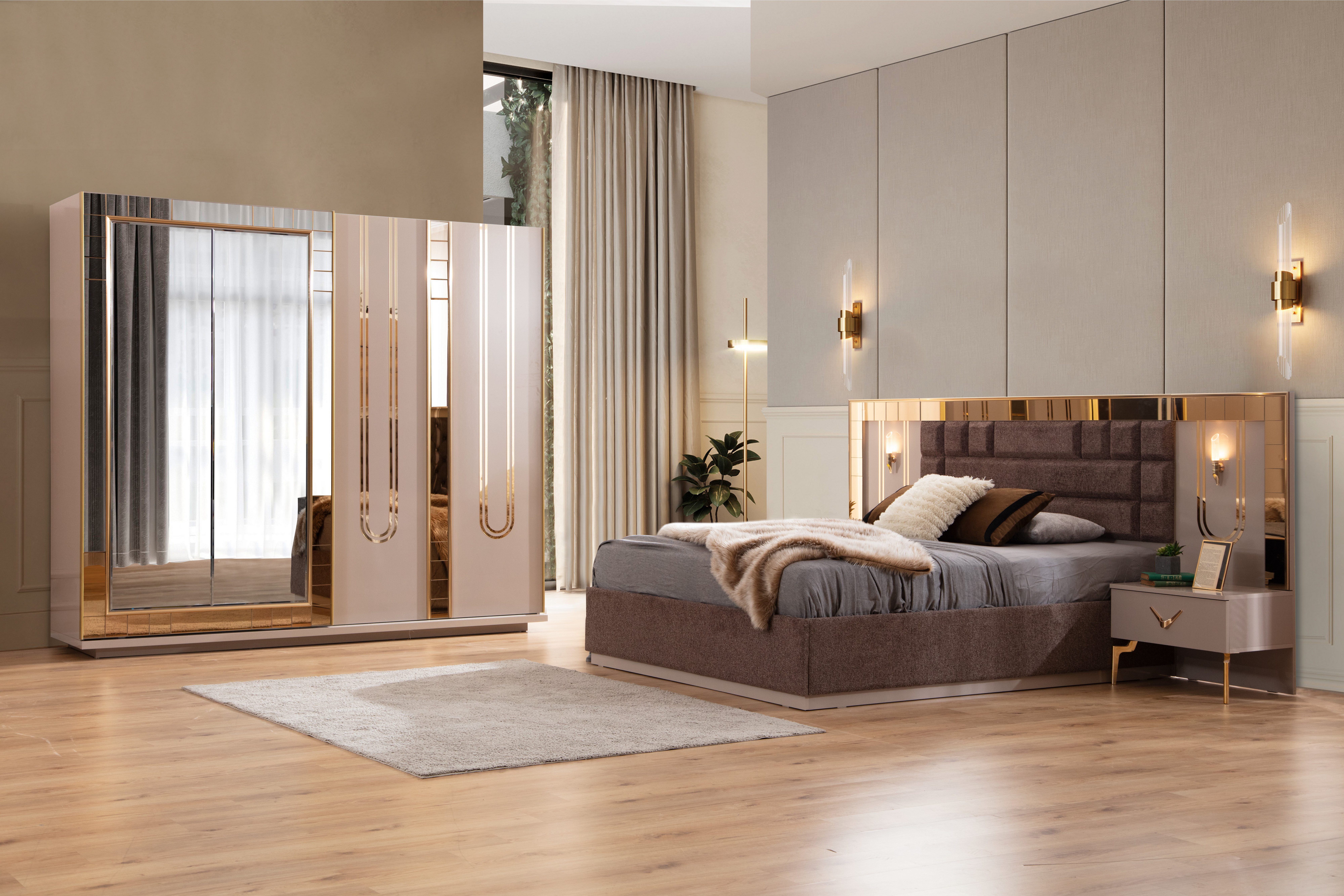 JulietHome Schlafzimmer-Set Créme, (Set, Kleiderschrank, Bett, 2 Nachttisch günstig online kaufen