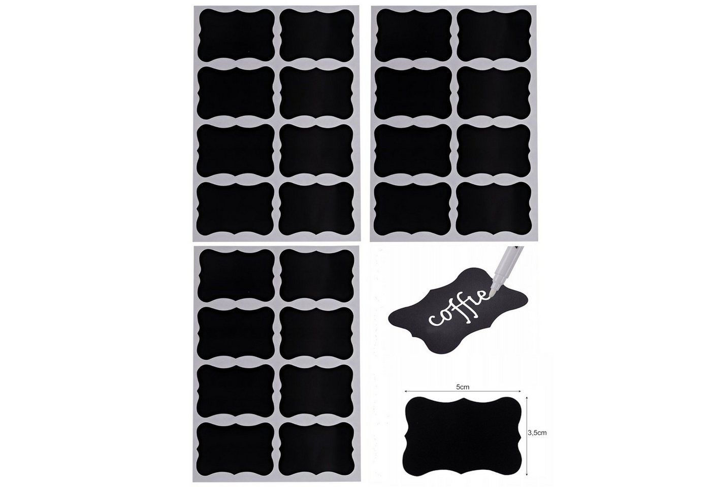 MT MALATEC Etiketten 24 Selbstklebende schwarze PVC Etiketten 5x3,5cm abwaschbar