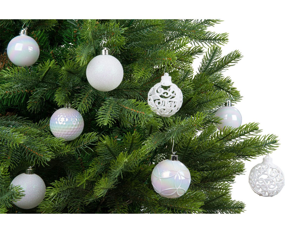 Kaemingk Weihnachtsbaumkugel, Weihnachtskugeln Kunststoff Ornamente 6cm 37er Set - Weiß irisierend