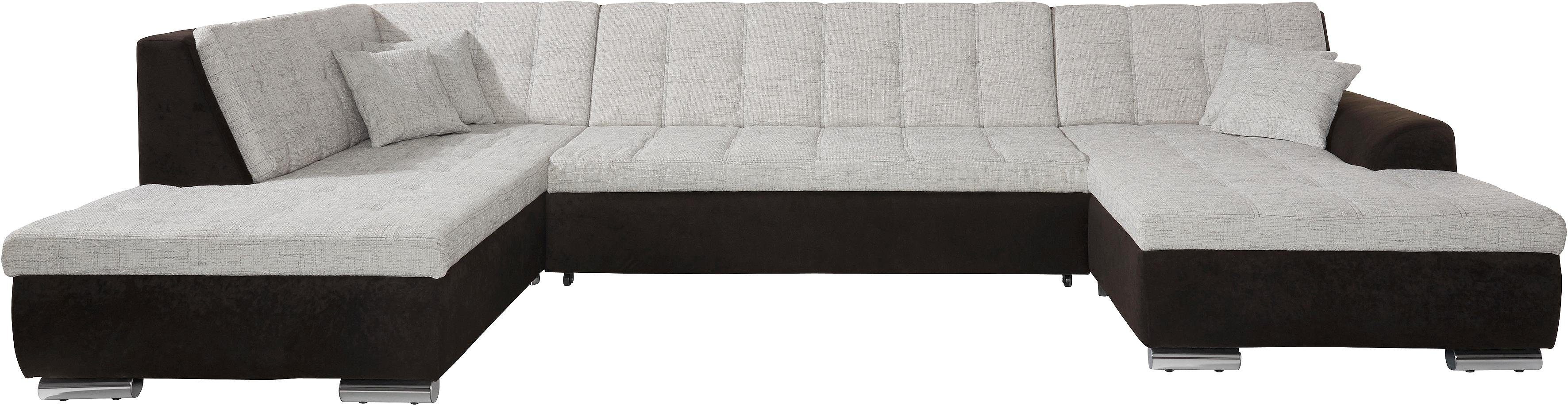 DOMO collection Wohnlandschaft TREVISO inkl. Zierkissen, moderne Steppung, XXL: 364x201x83 cm, wahlweise mit Bettfunktion, in vielen Bezugsarten auch in Cord U-Form