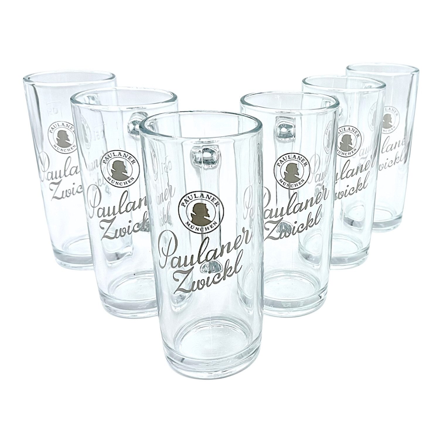 Paulaner Brauerei Bierkrug Zwickl 0,5 l geeicht – Original Glaskrug im Brauerei-Design, 6-tlg., Original Paulaner Glaskrug