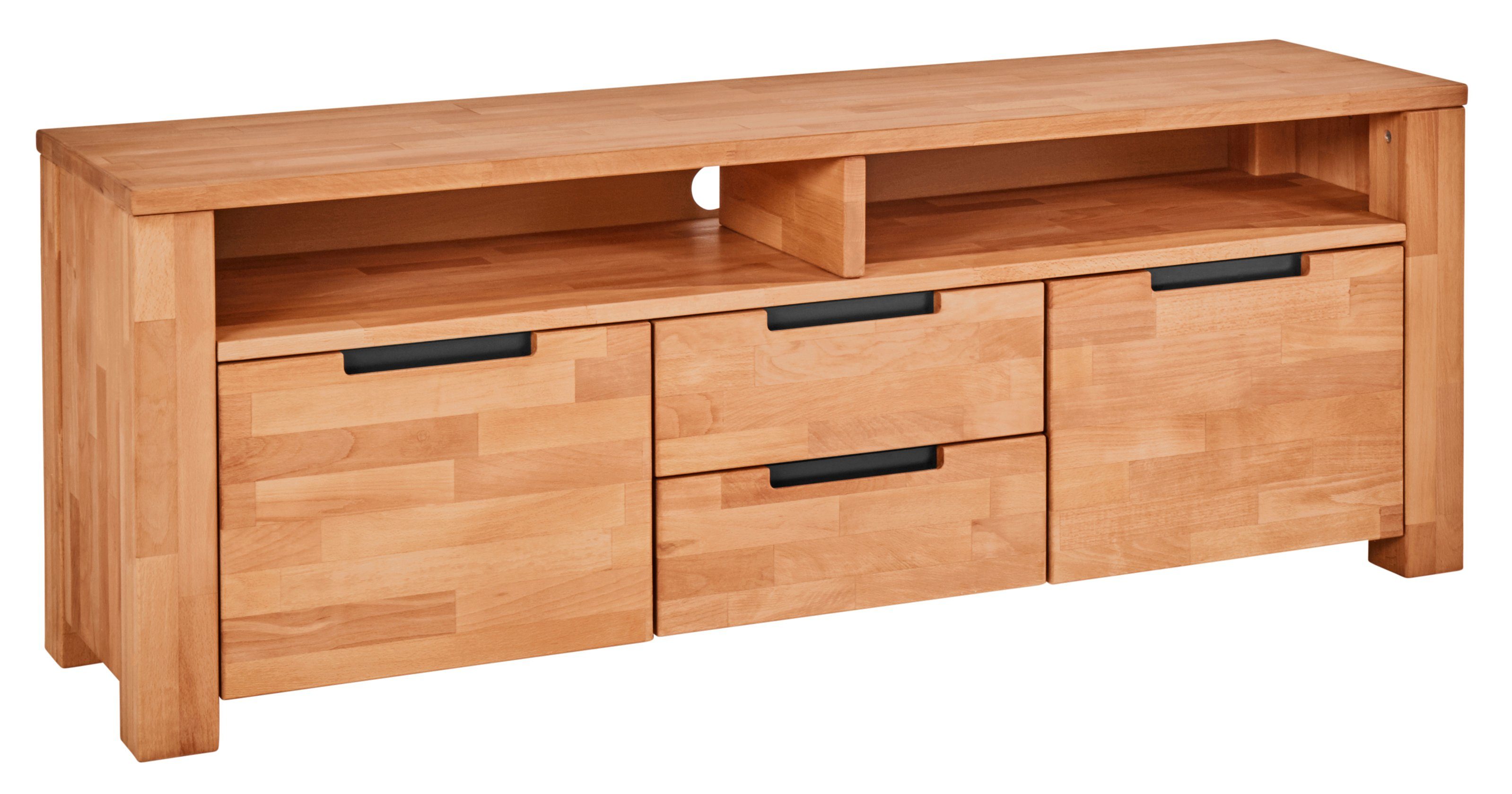 TaBoLe Möbel Lowboard TV-Kommode Ema (zwei Türen, zwei Schubladen mit Soft-Close Funktion, Kernbuche Massiv geölt), Breite 151 cm